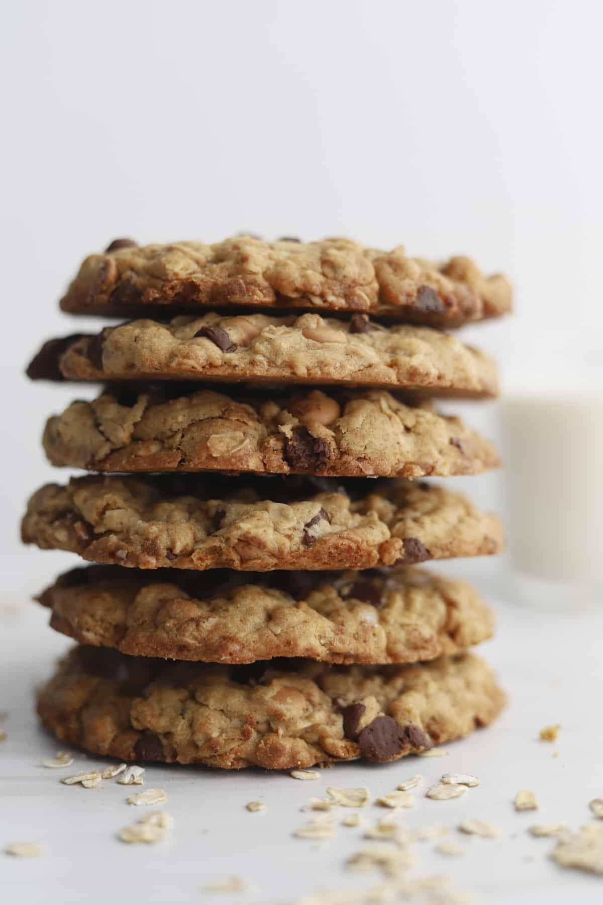 A stack of 6 copycat Crumbl Mom's Cookies on top of each other.