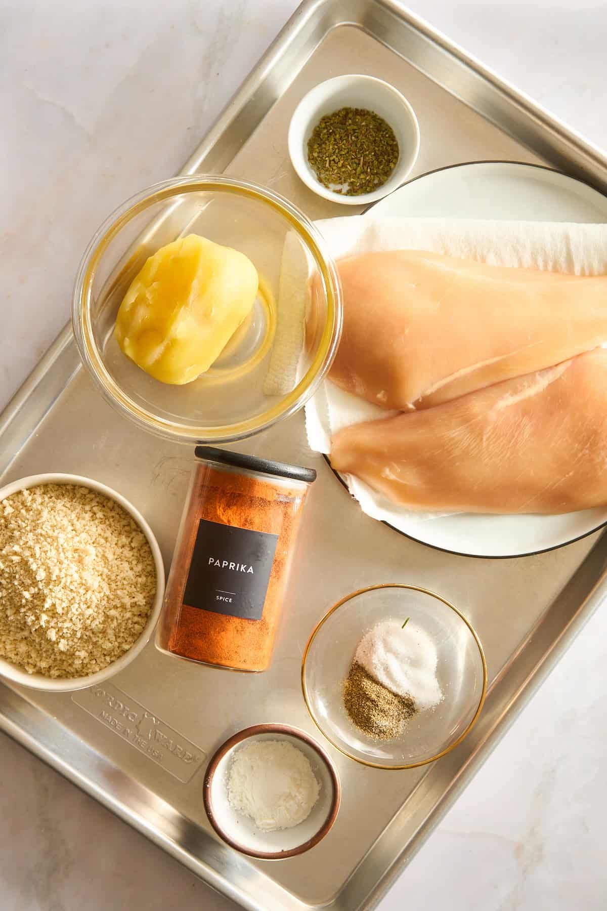 Ingredients to make homemade chicken nuggets.