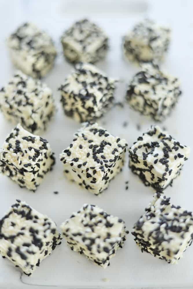 cubes of air fryer sesame crusted feta