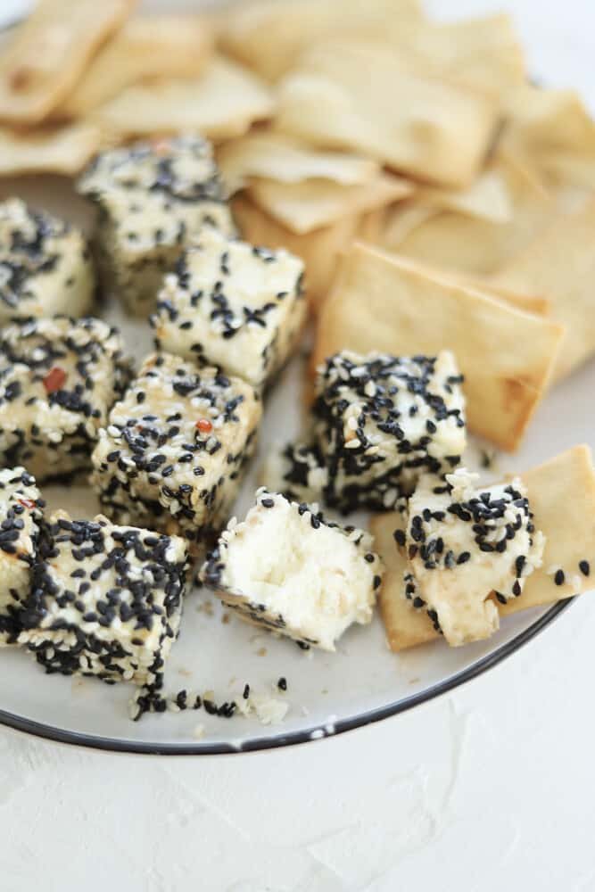 sesame crusted air fryer feta cubes
