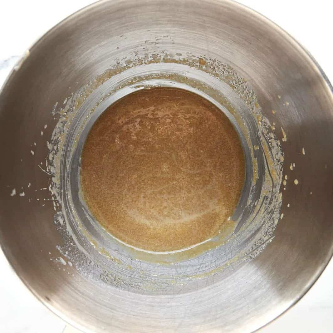 Wet ingredients for muffin batter in a bowl.