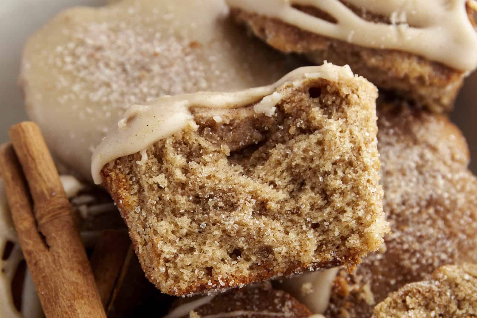 Half of a maple glazed apple cider muffin.