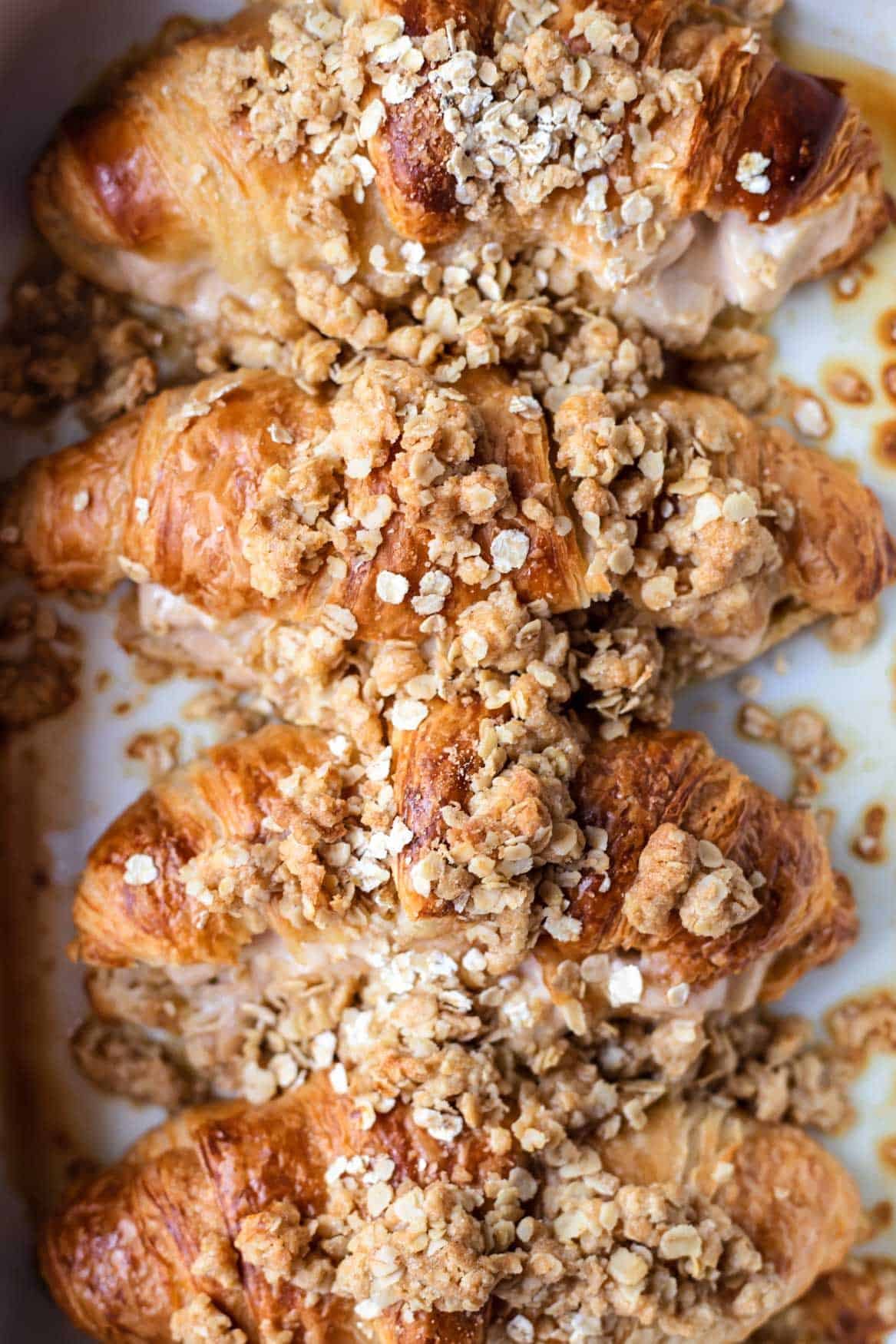 close up image of cinnamon crisp apple french toast bake