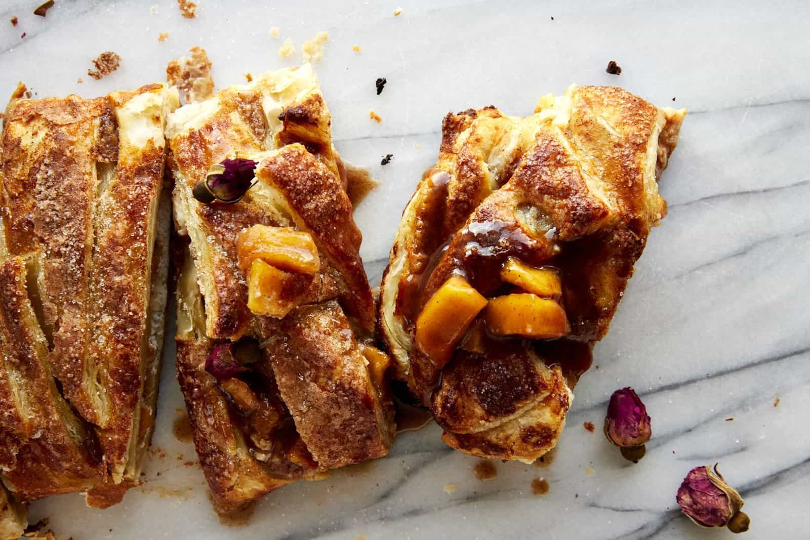Pieces of apple puff pastry braid.