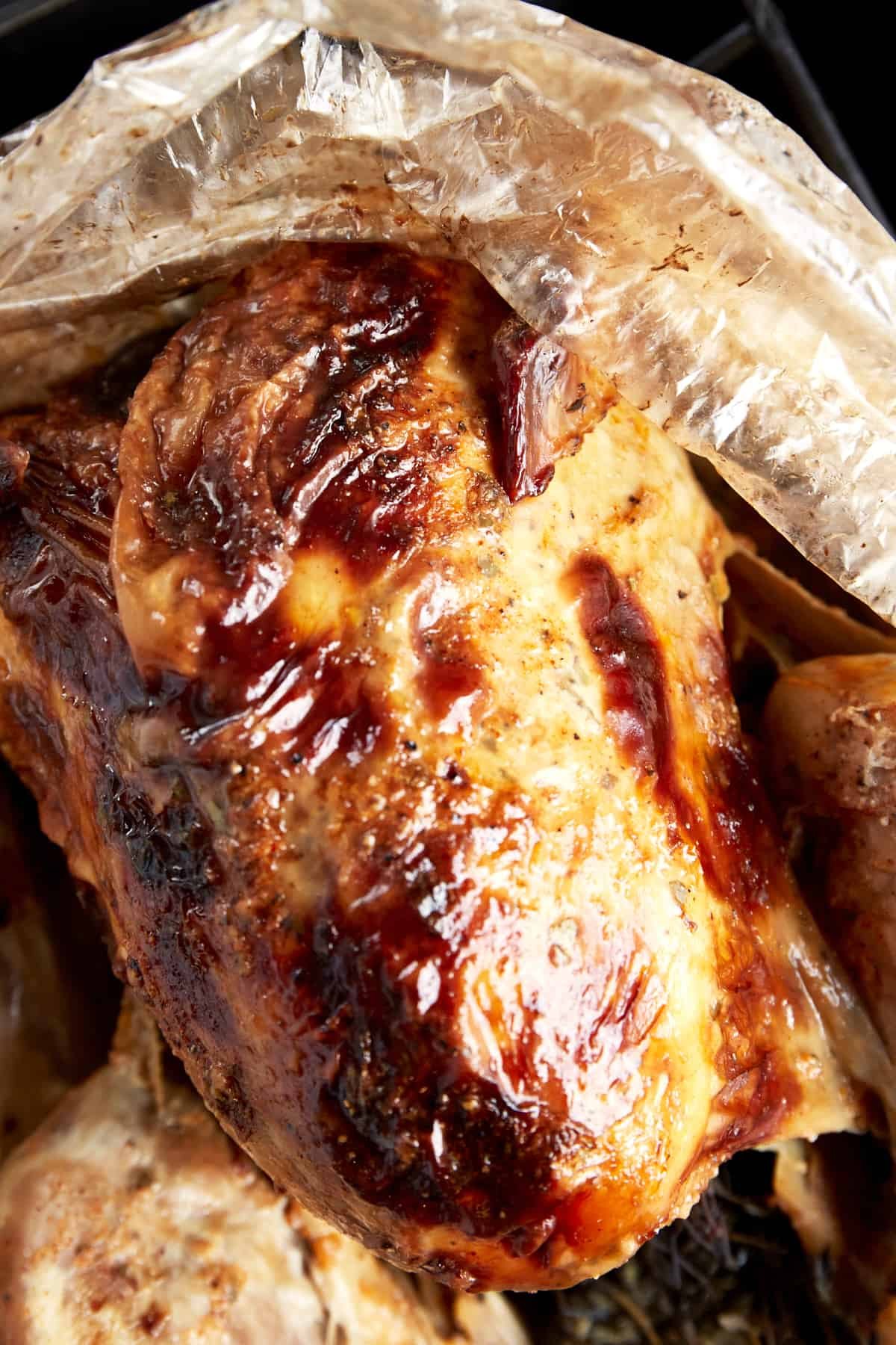 An oven baked turkey in an oven bag.