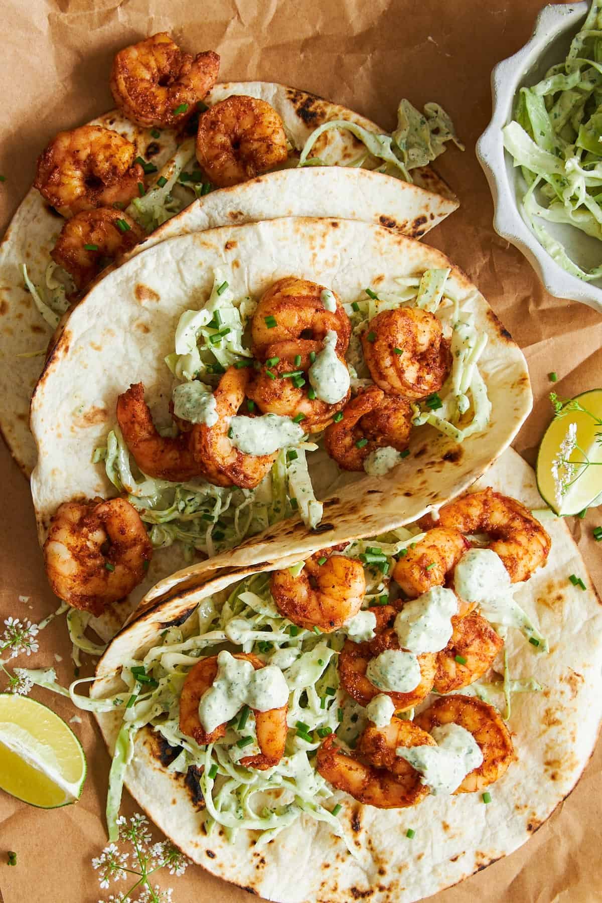 Three blackened shrimp tacos.