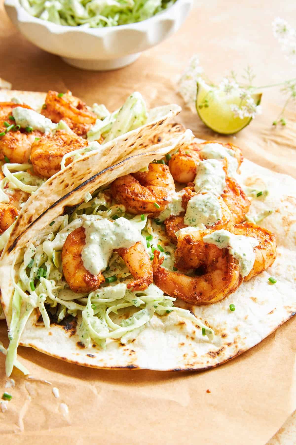Blackened shrimp tacos.