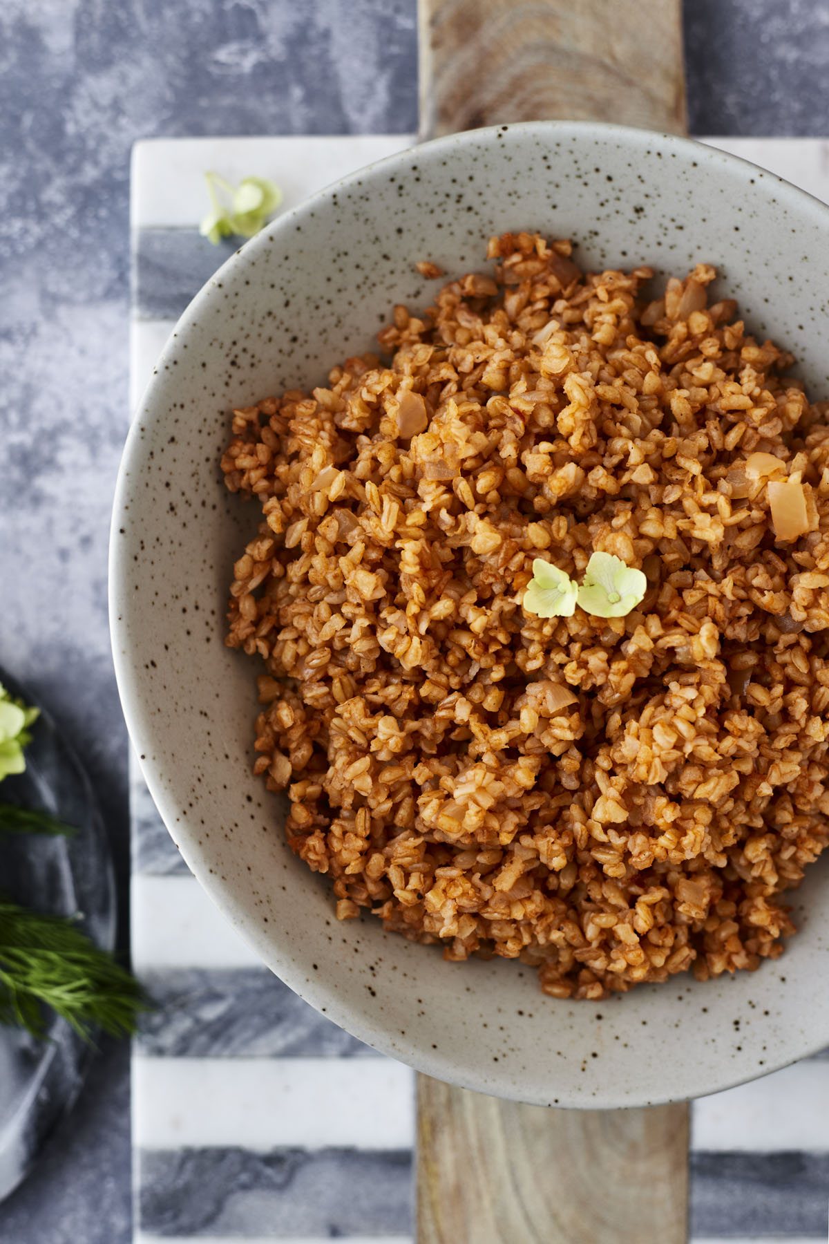 a bowl of Middle Easter bulgur pilaf