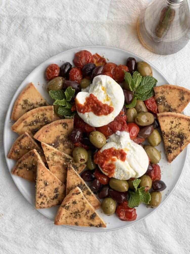 Roasted Tomatoes and Burrata with Za’atar Pita at the Table