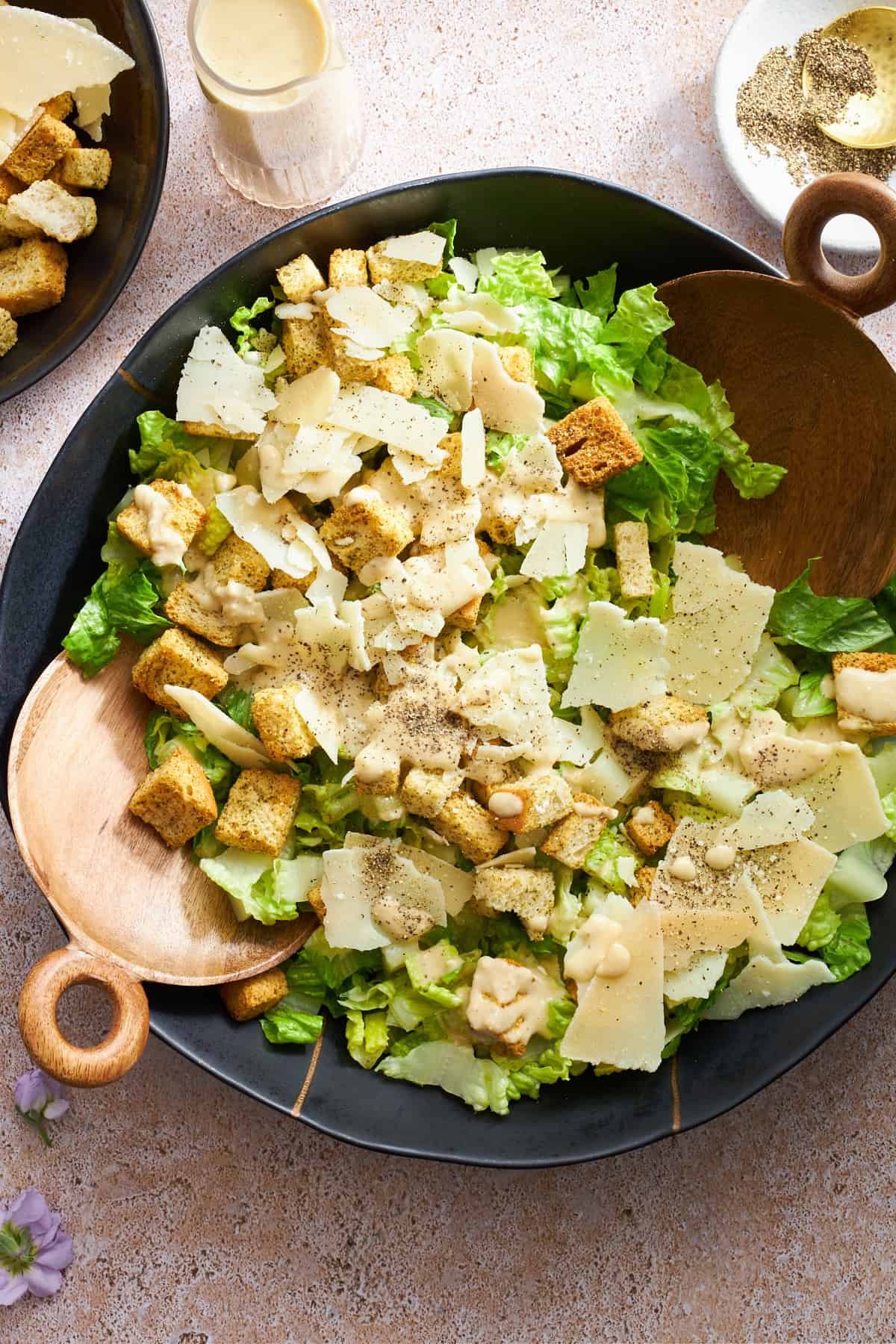 A bowl of Caesar salad.