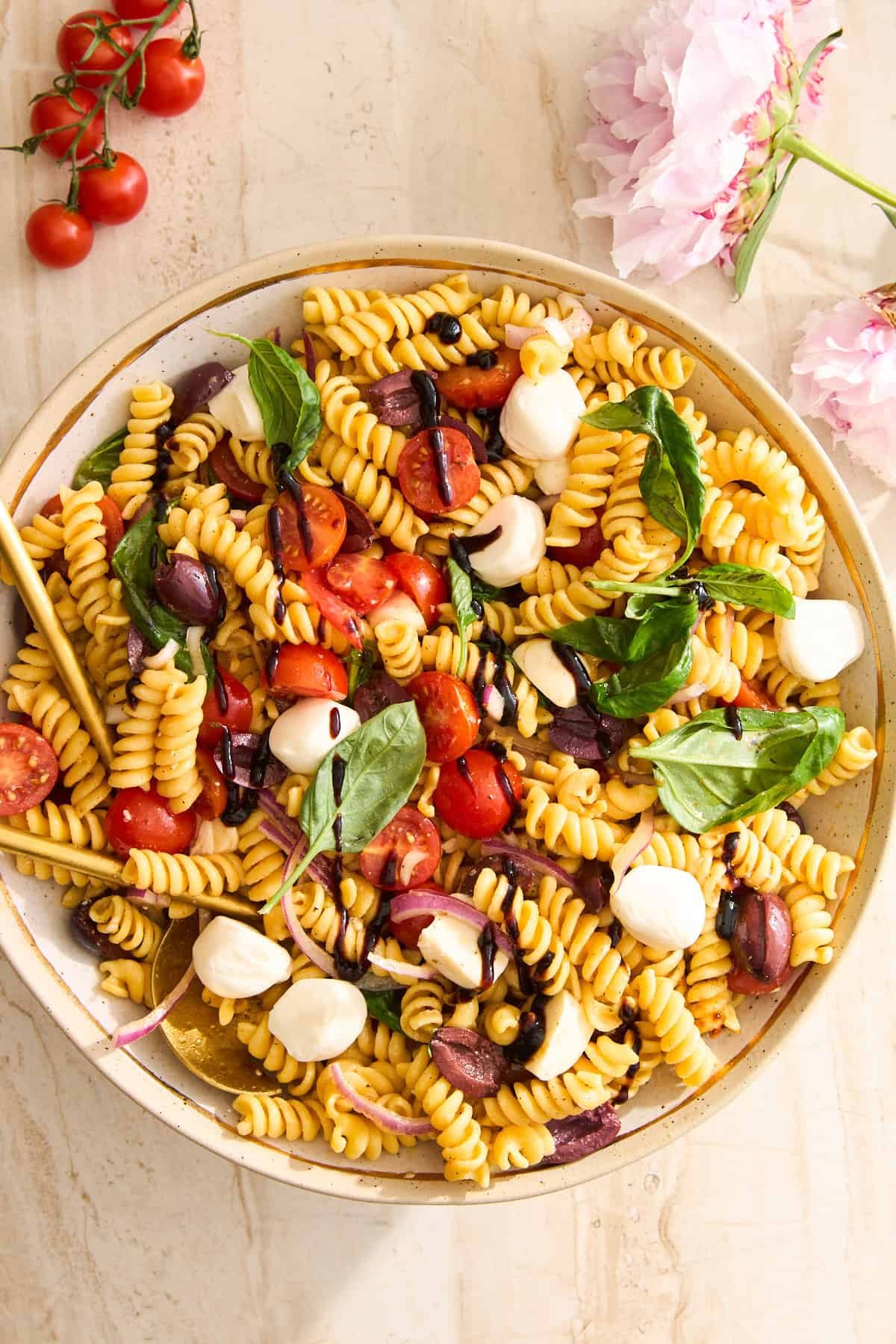 Caprese Pasta Salad at the Table