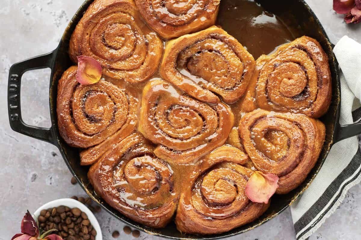 Caramel Macchiato Cinnamon Rolls at the Table