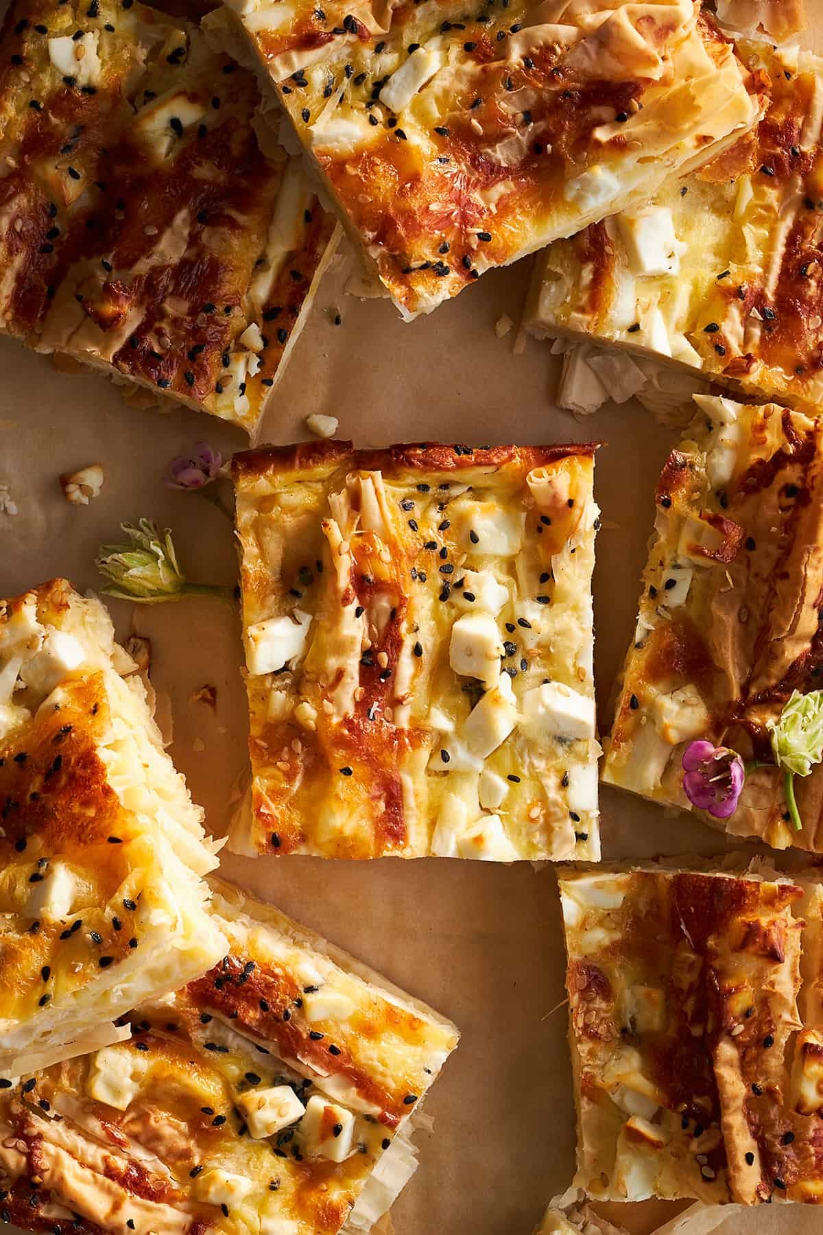 Squares of cheese phyllo.