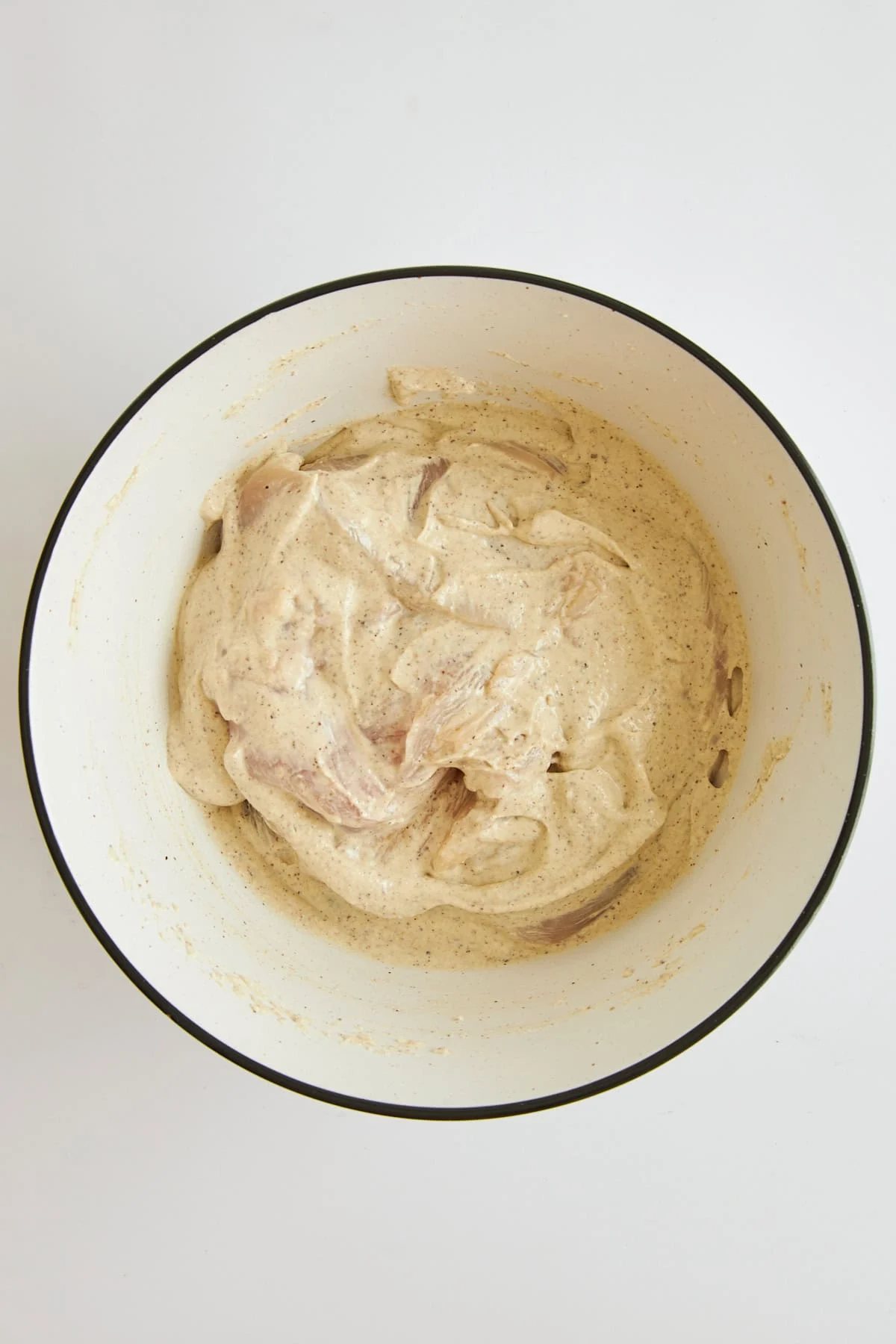 Chicken in tahini yogurt marinade.
