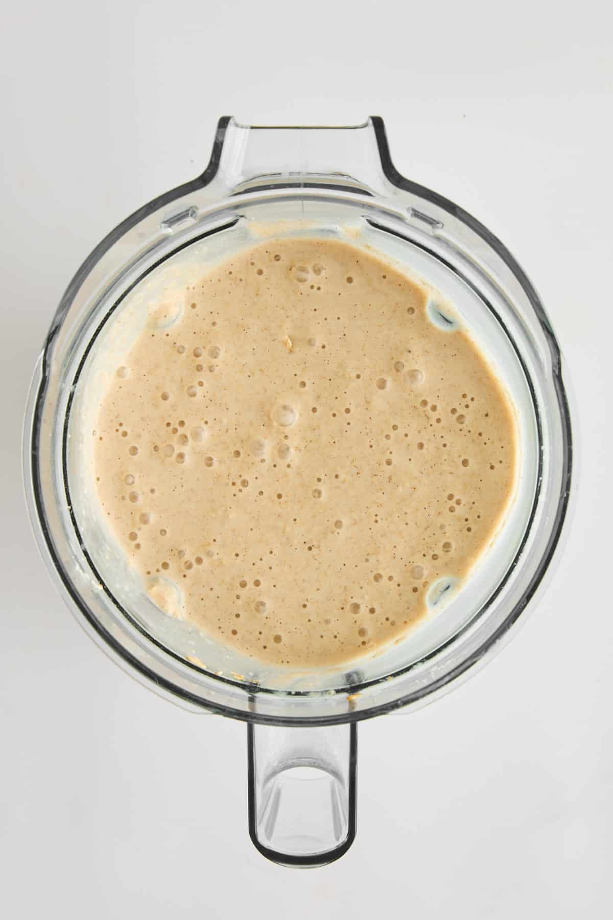 Protein chocolate chip pancakes batter in a blender.