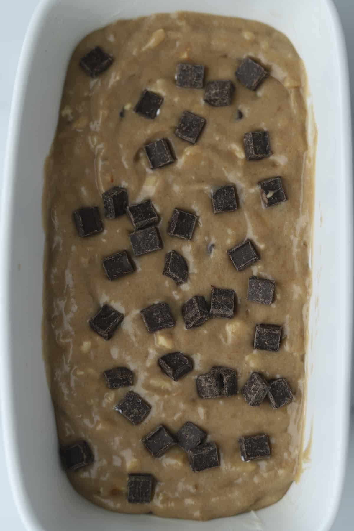 unbaked chocolate hazelnut batter in a baking dish