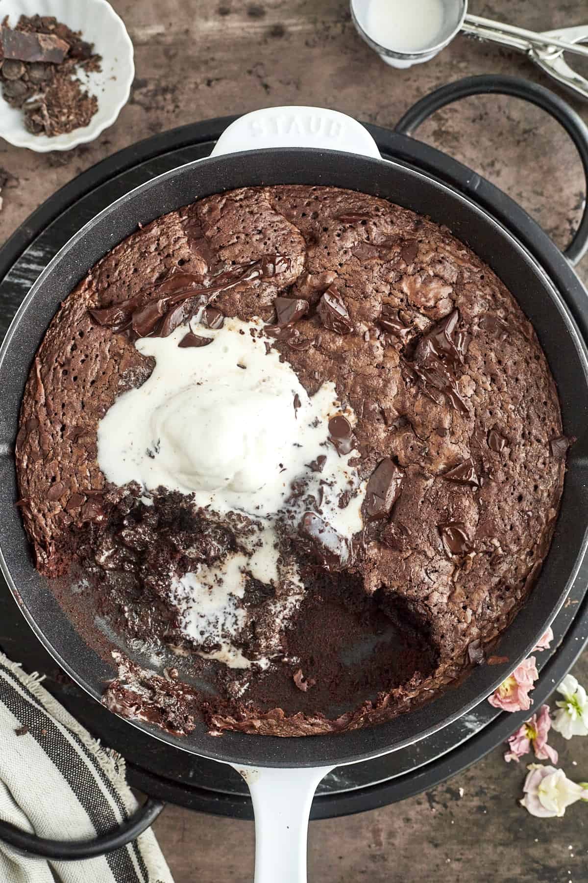 Chocolate Hazelnut Skillet Brownie at the Table