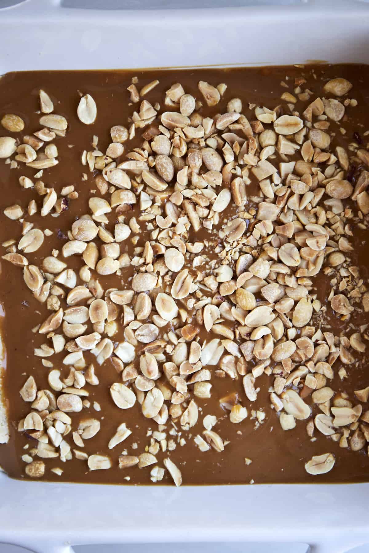 Unset chocolate peanut butter bars.