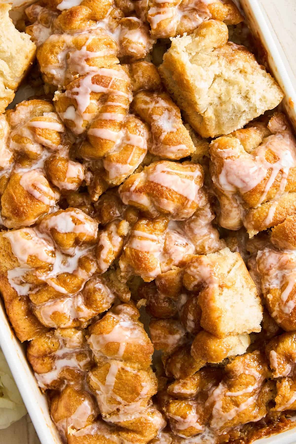 Cinnamon Roll Focaccia with icing.