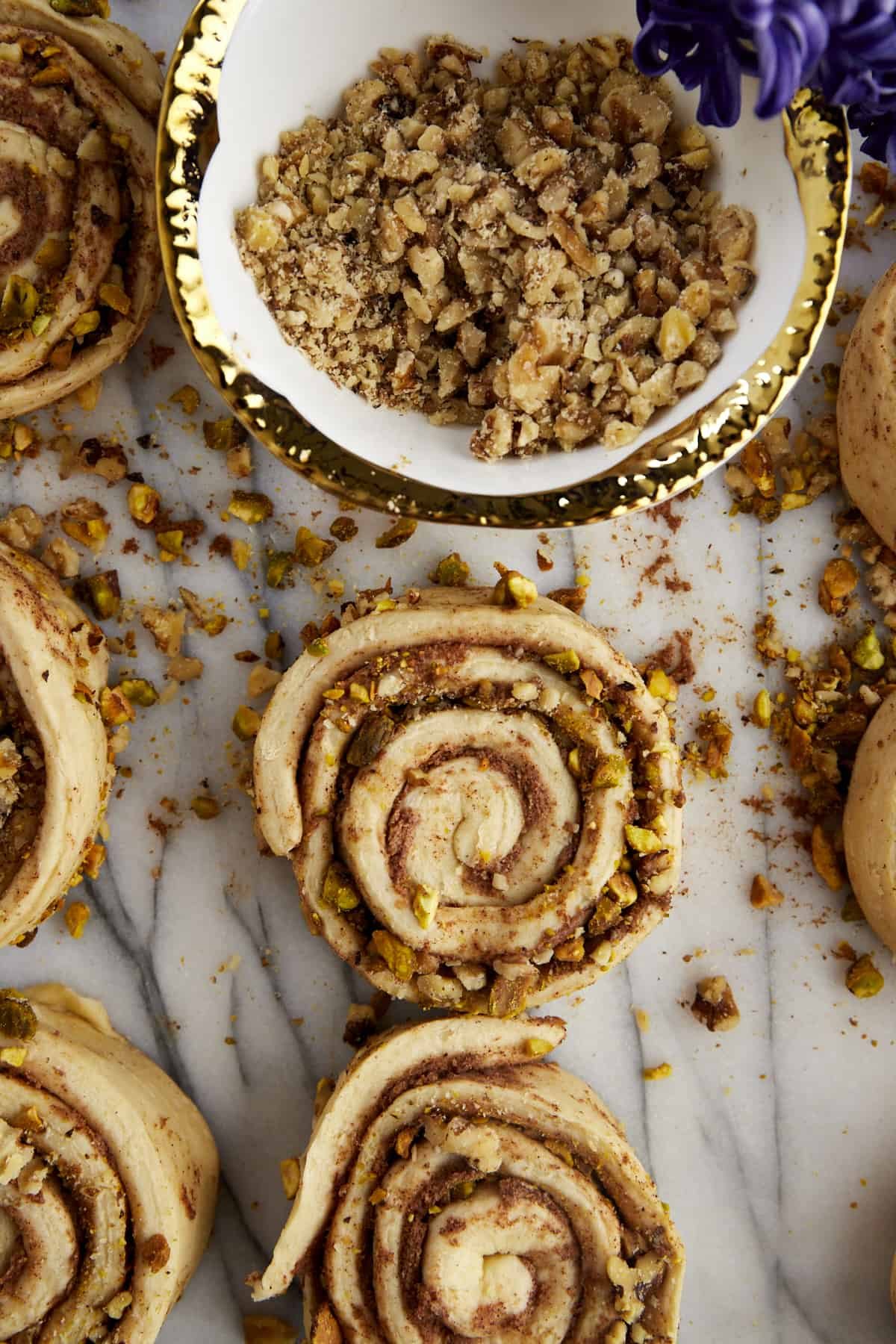 unbaked cinnamon rolls stuffed with nuts