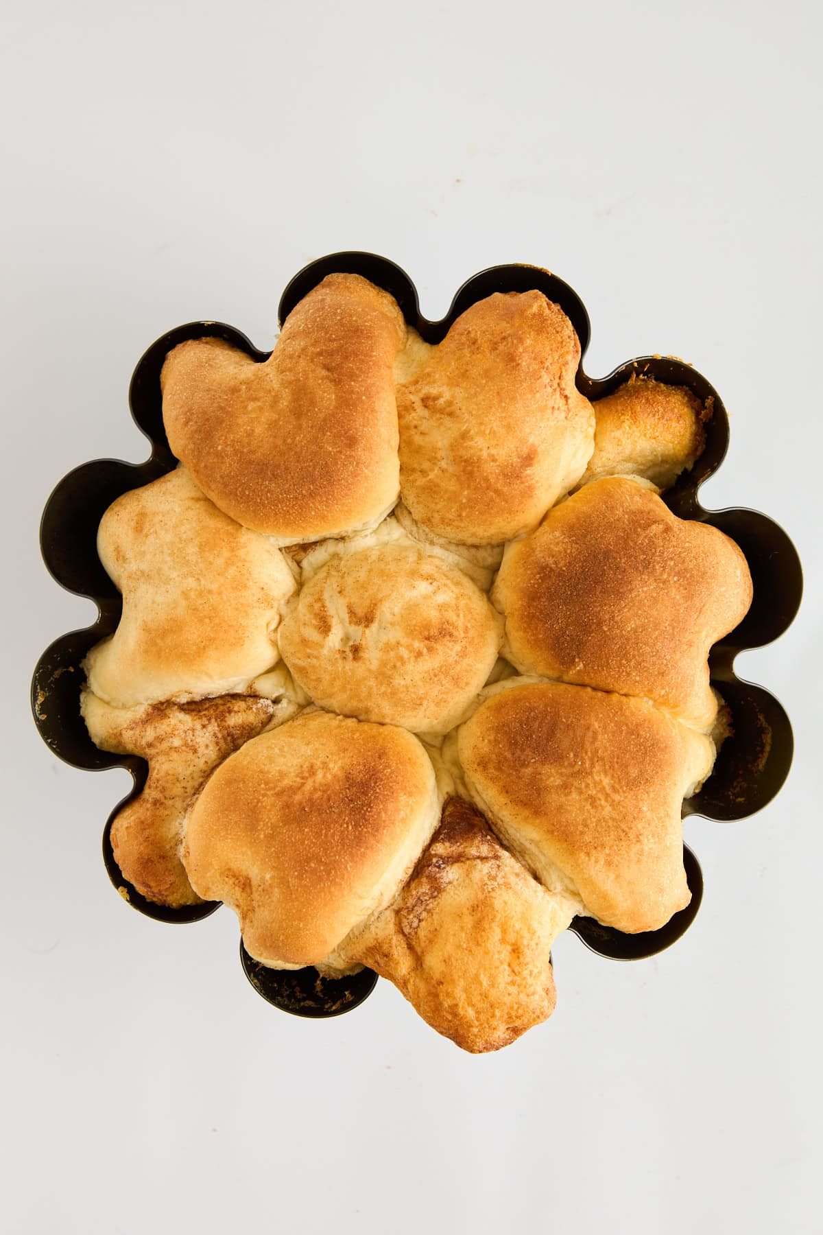 Bake cinnamon sugar pull apart bread in a bundt pan.