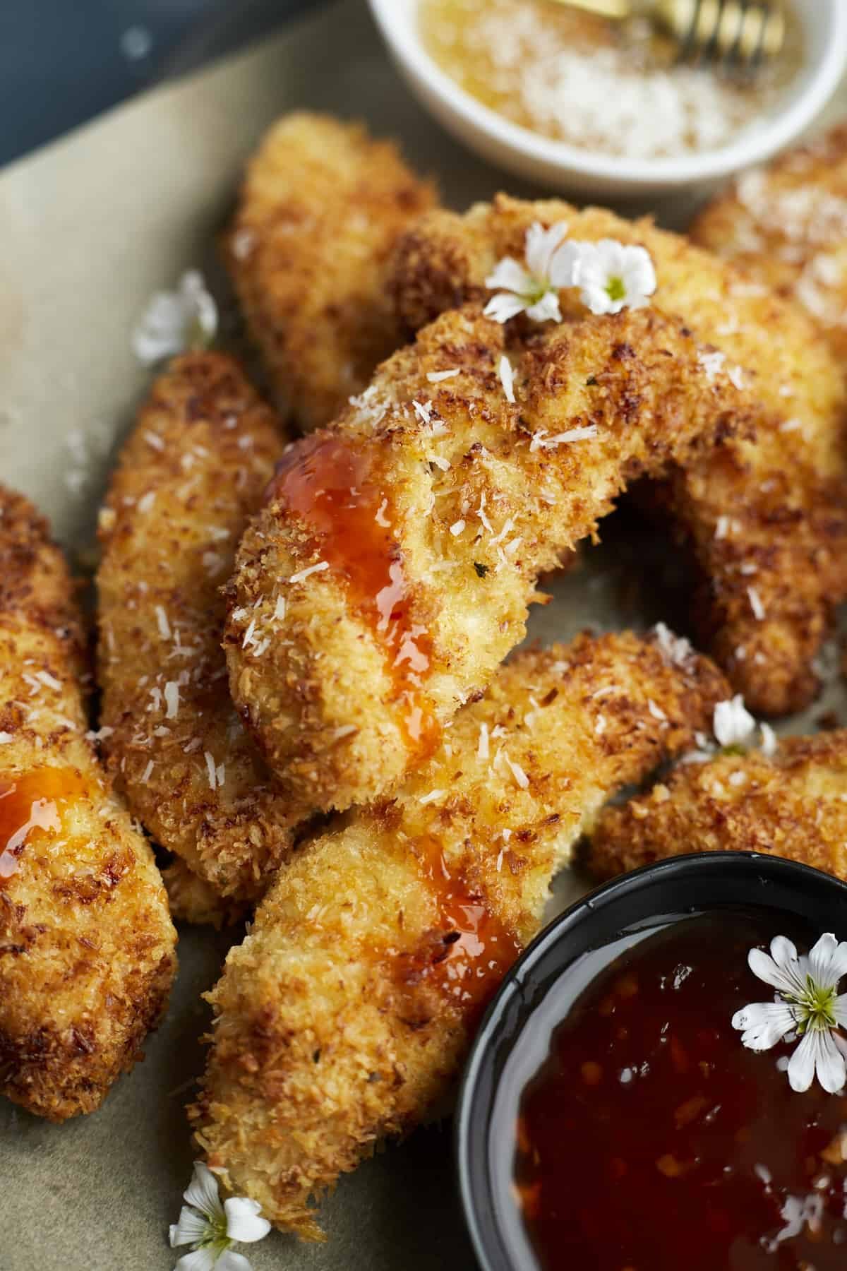 closeup of Coconut chicken tenders