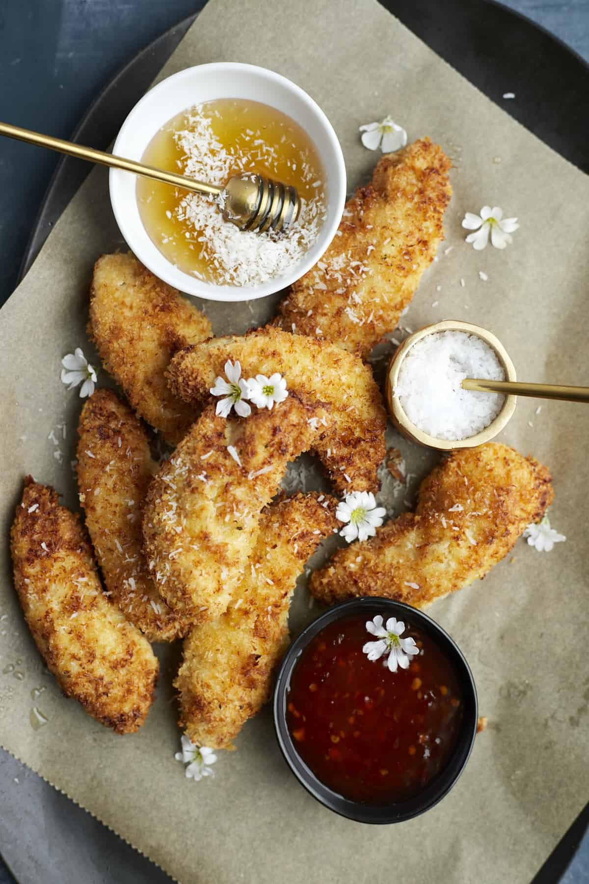 Coconut Chicken tenders on a serving plate