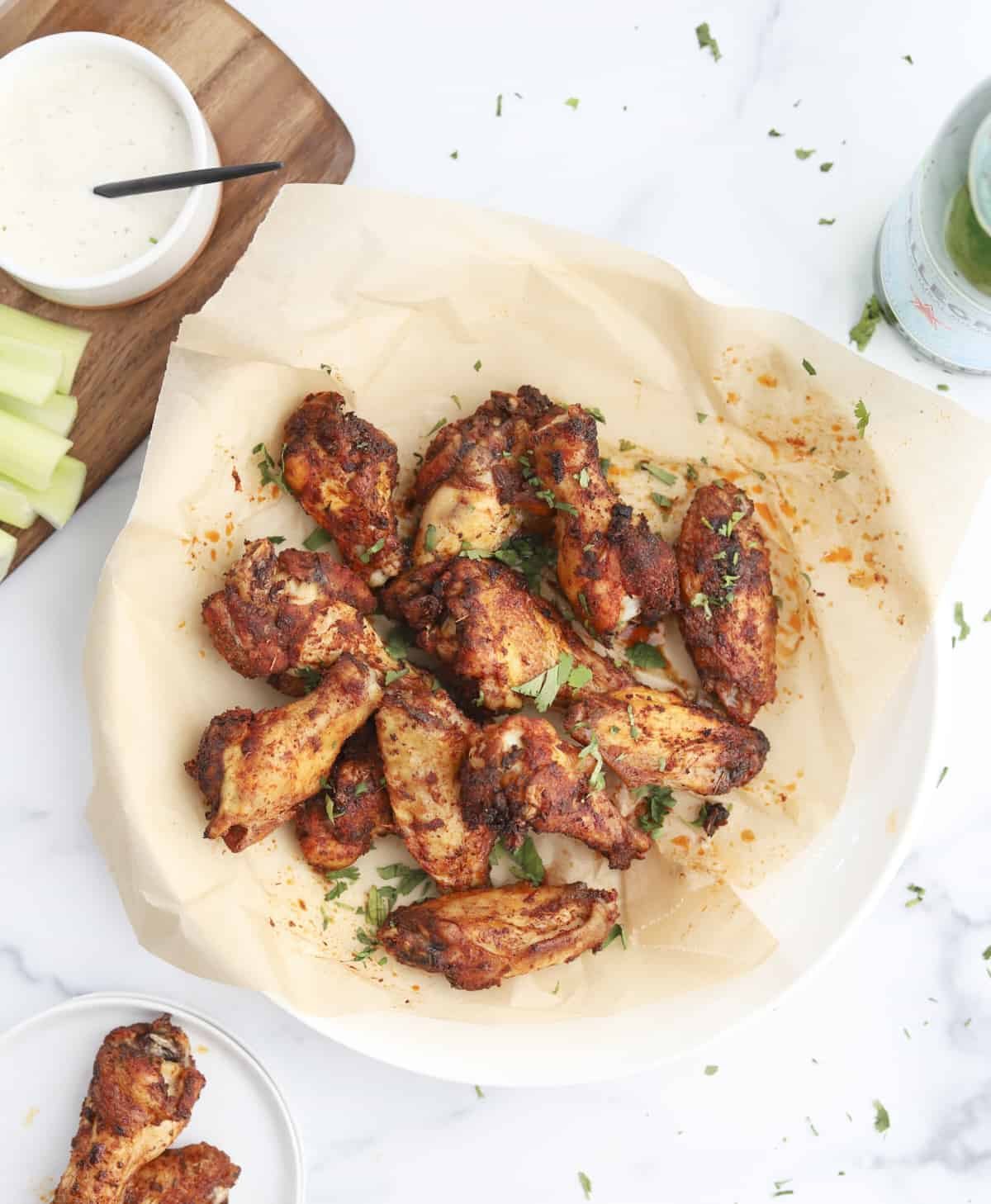 a plate of crackly air fryer chicken wings