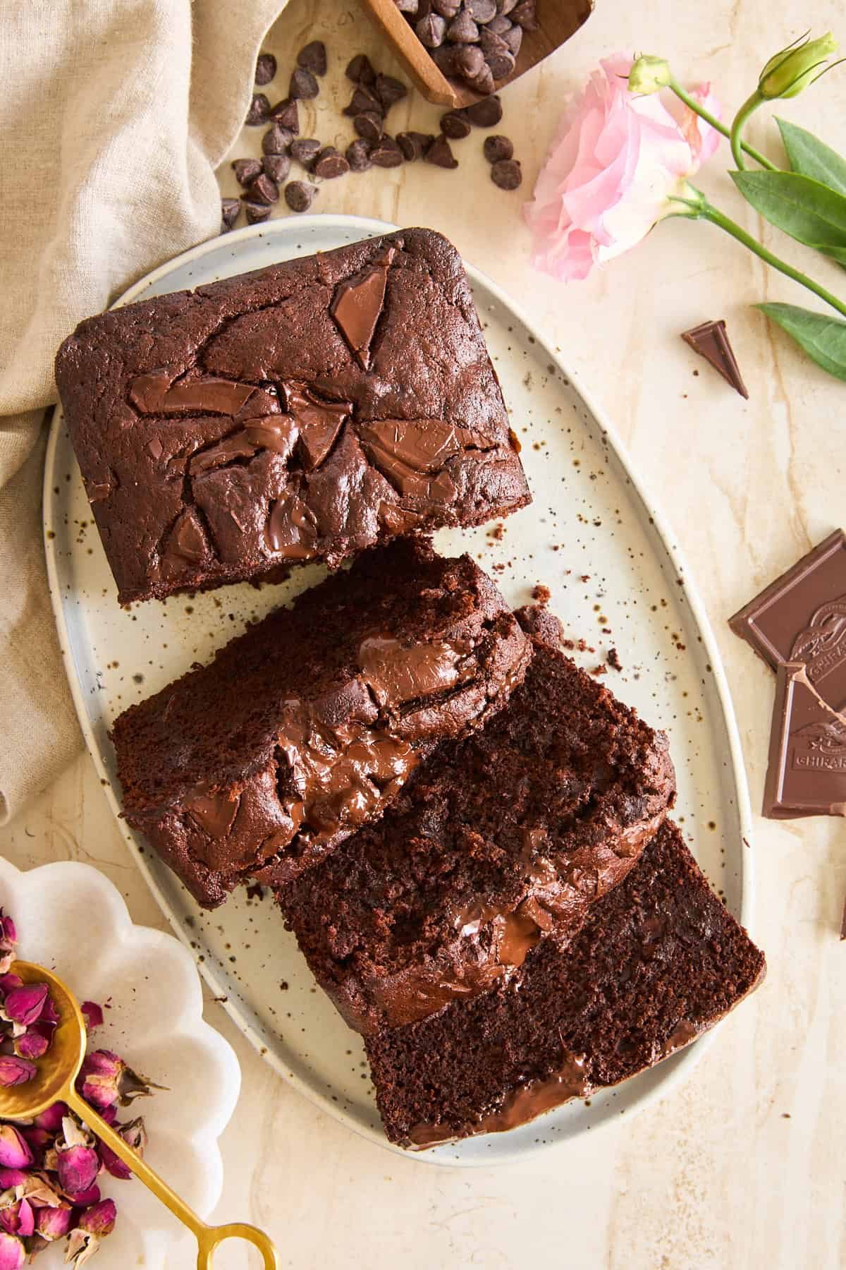 A loaf of double chocolate banana bread