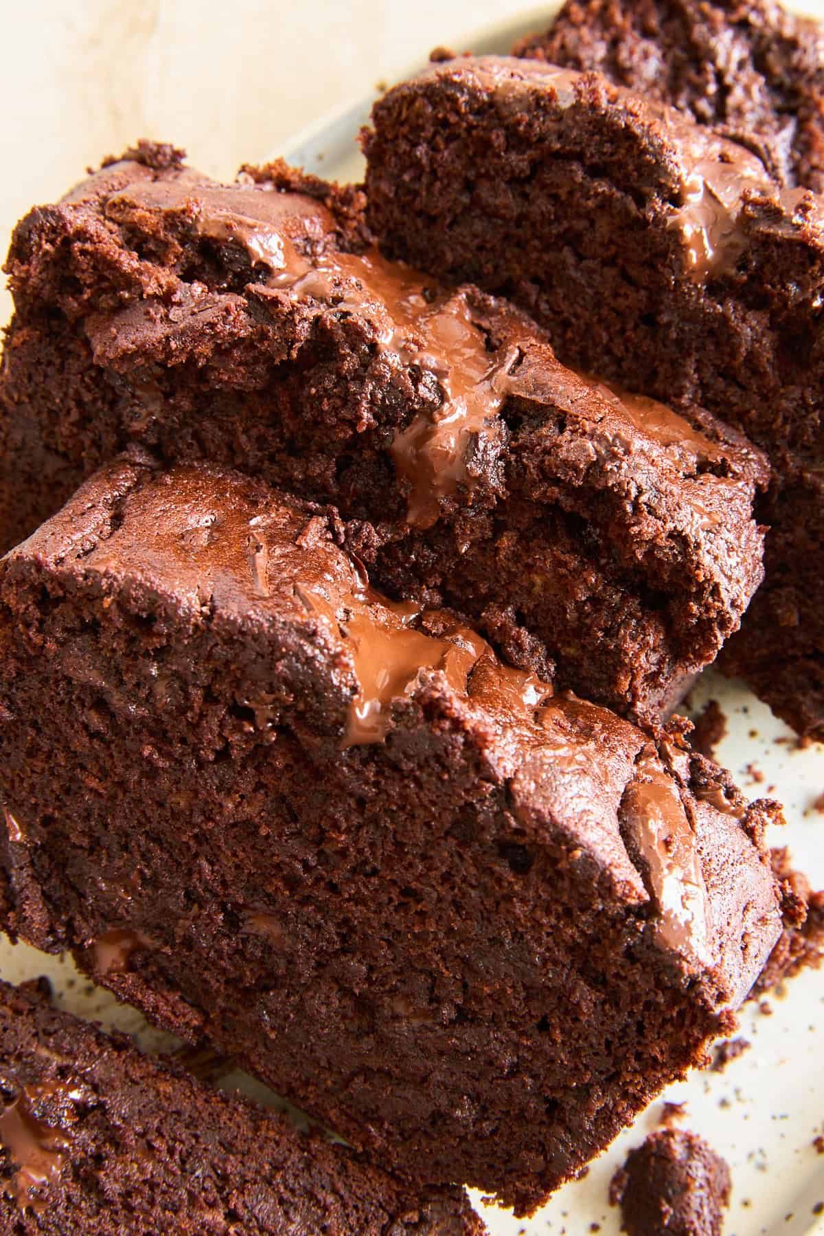slices of double chocolate banana bread