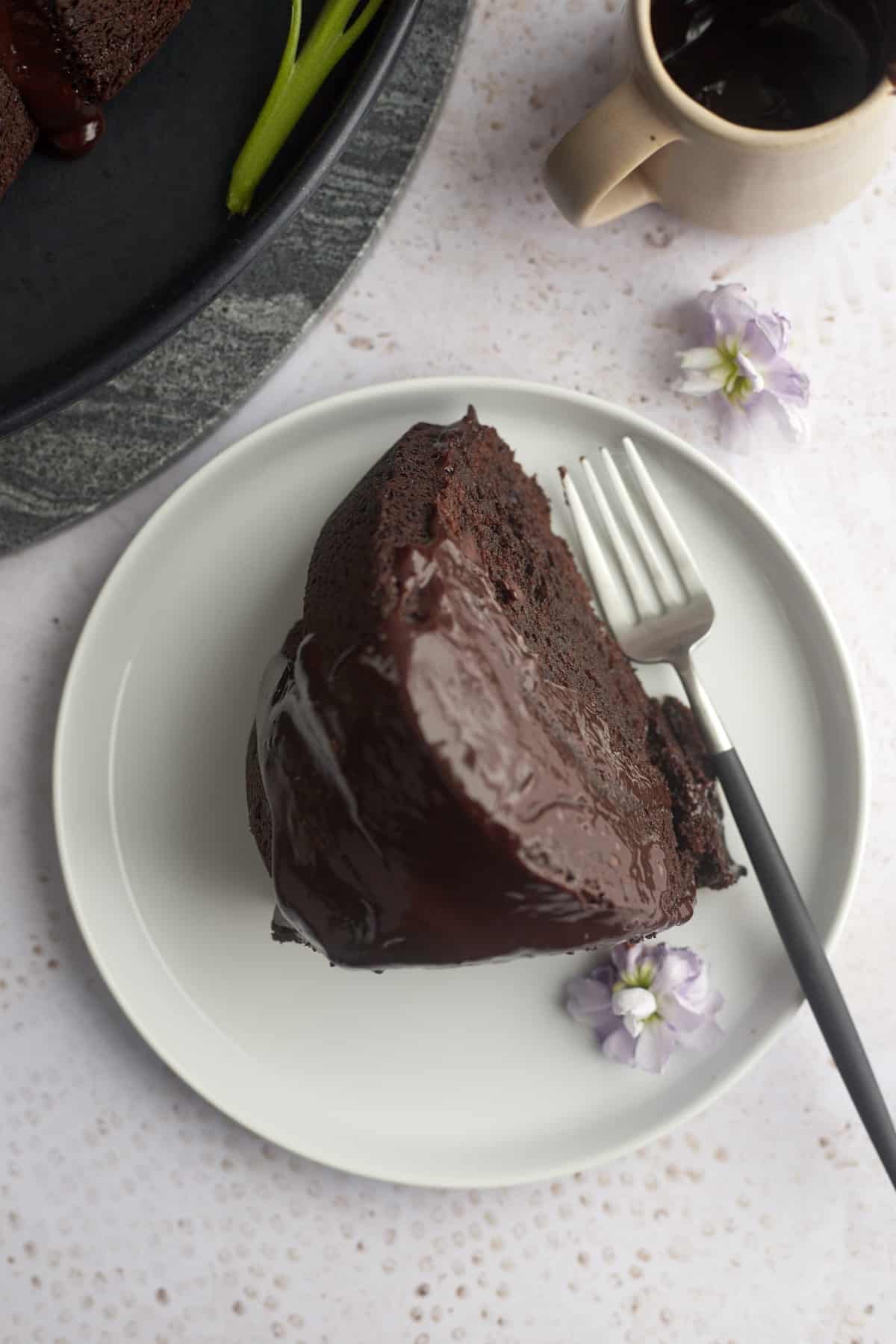 a slice of bundt cake on a plate