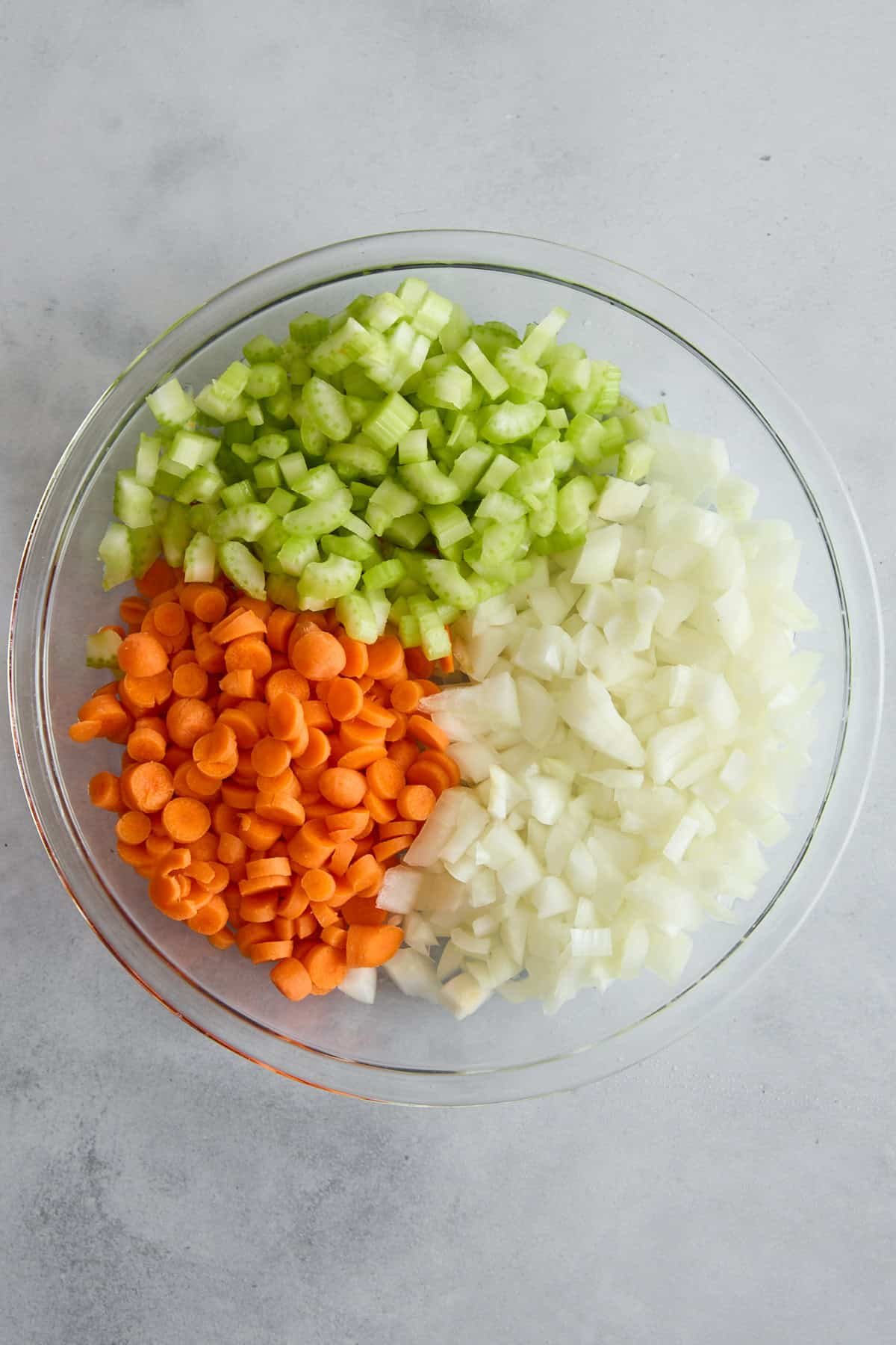 Mirepoix mix for chicken noodle soup.