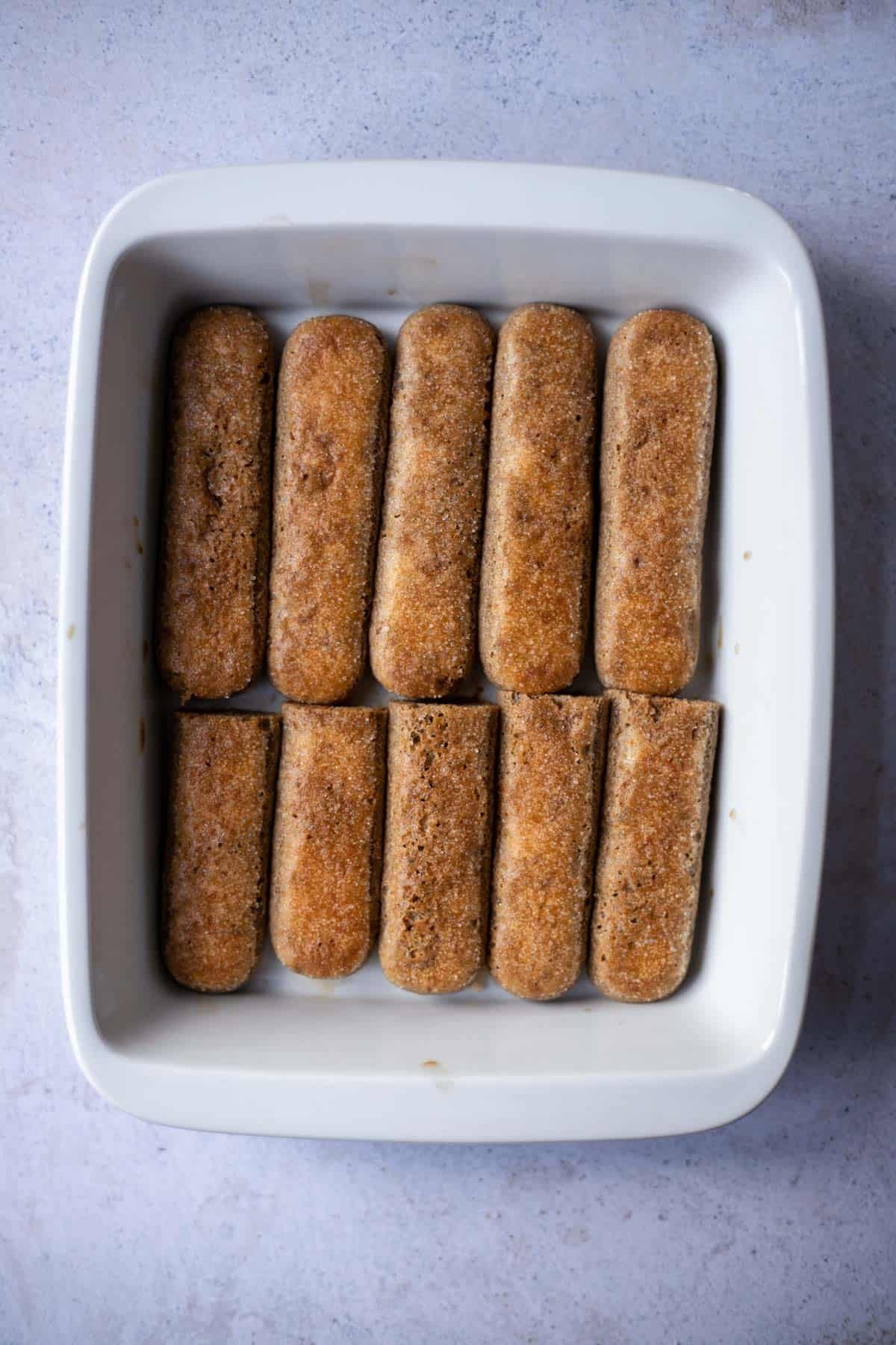 ladyfinger in a baking dish.