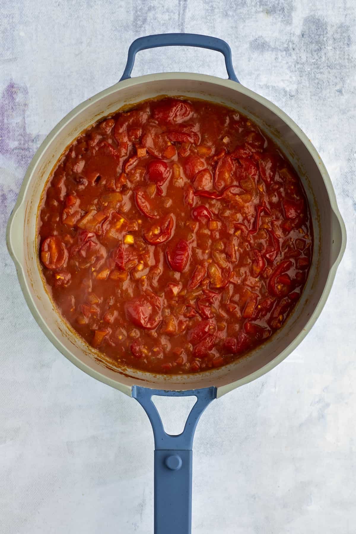 simmered shakshuka sauce in a pot