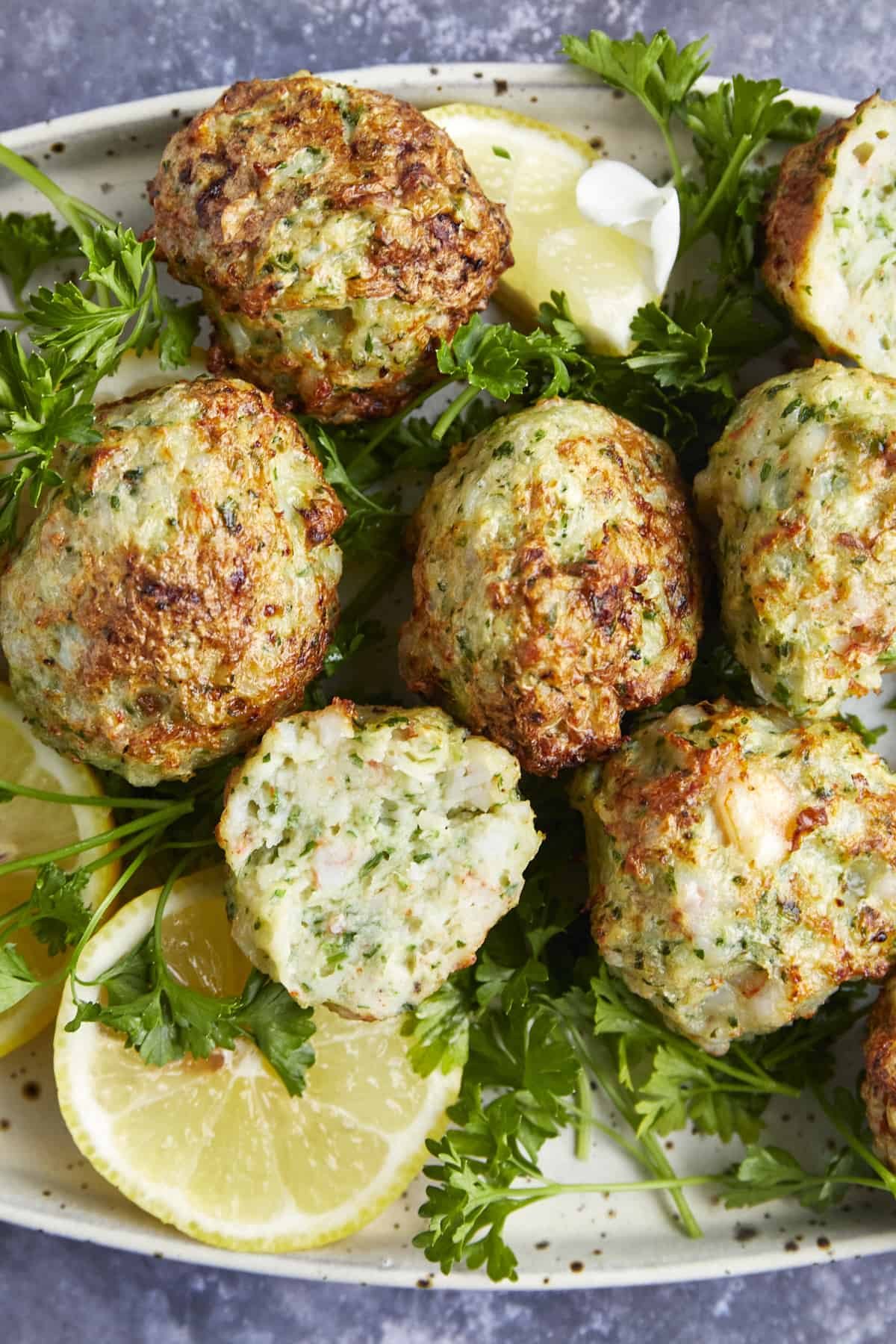 Shrimp kofta on a serving platter.