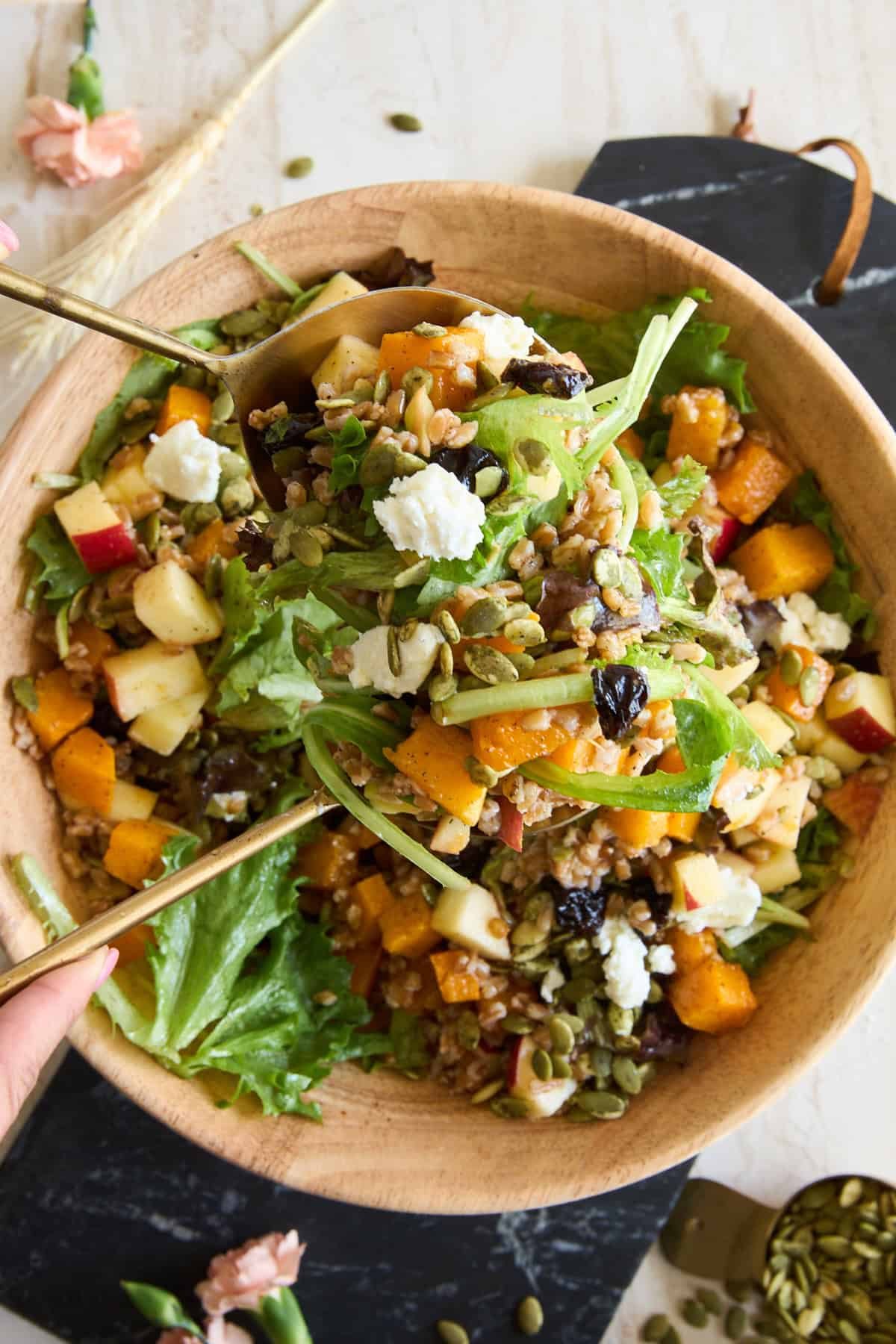 Fall Harvest Salad with Honey Balsamic Vinaigrette at the Table