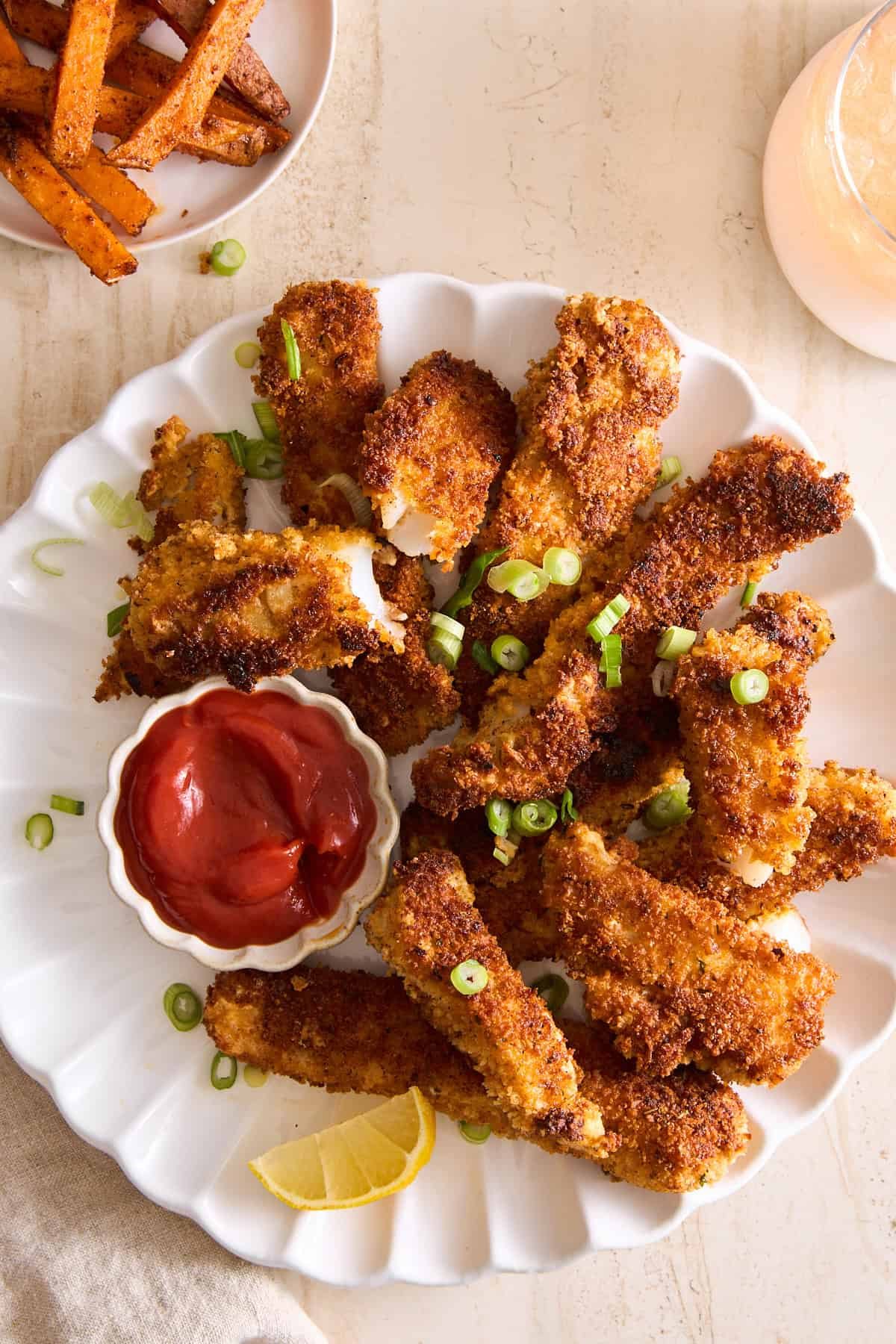 A plate of from-scratch fish sticks.