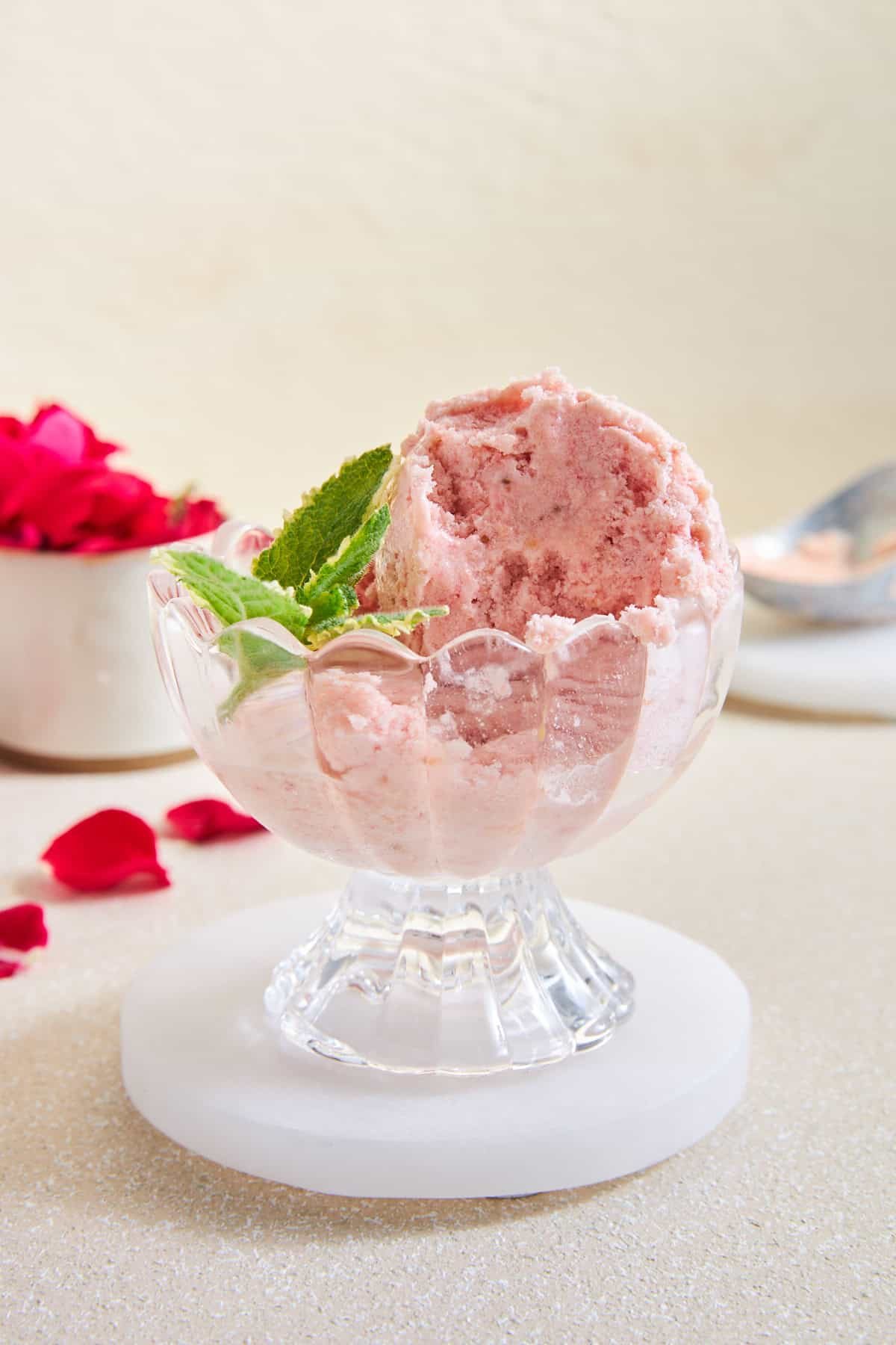 Fruit ice cream in a serving cup.