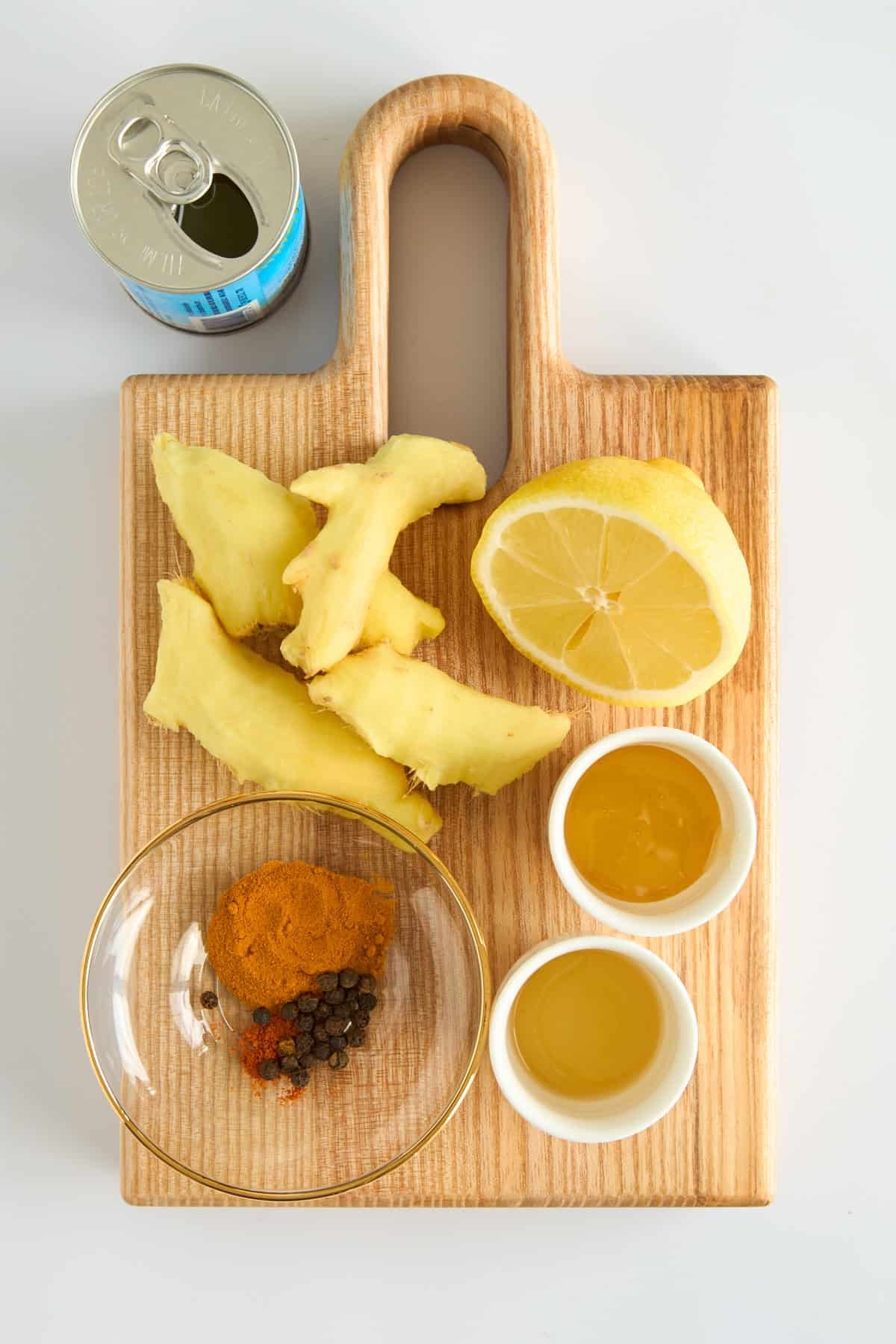 Ingredients for ginger turmeric shots.