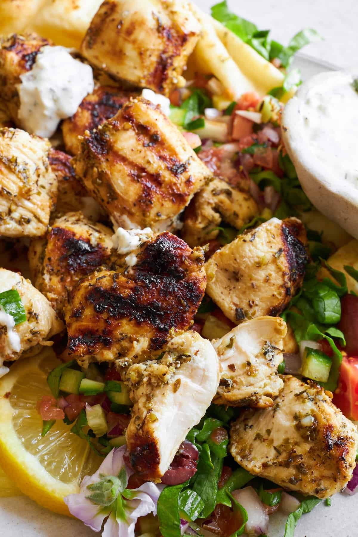 Close up image of finished recipe over salad