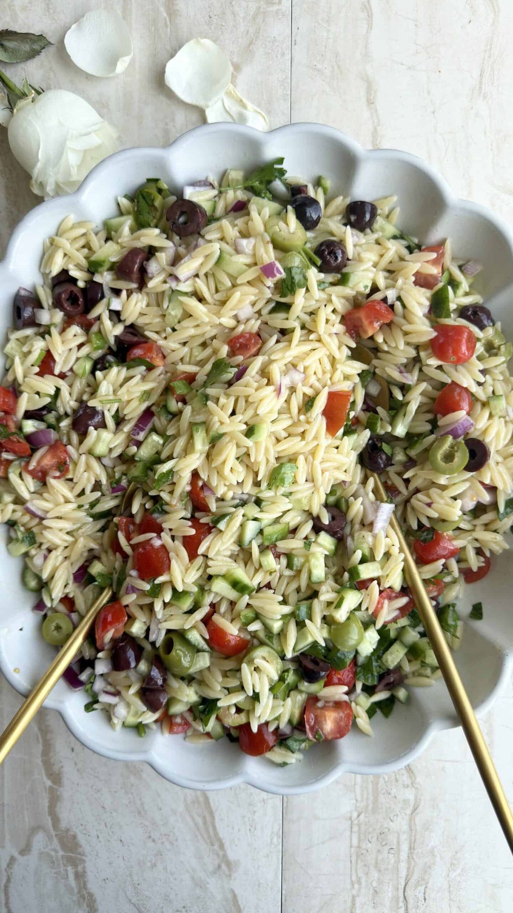 Greek Orzo Pasta Salad at the Table