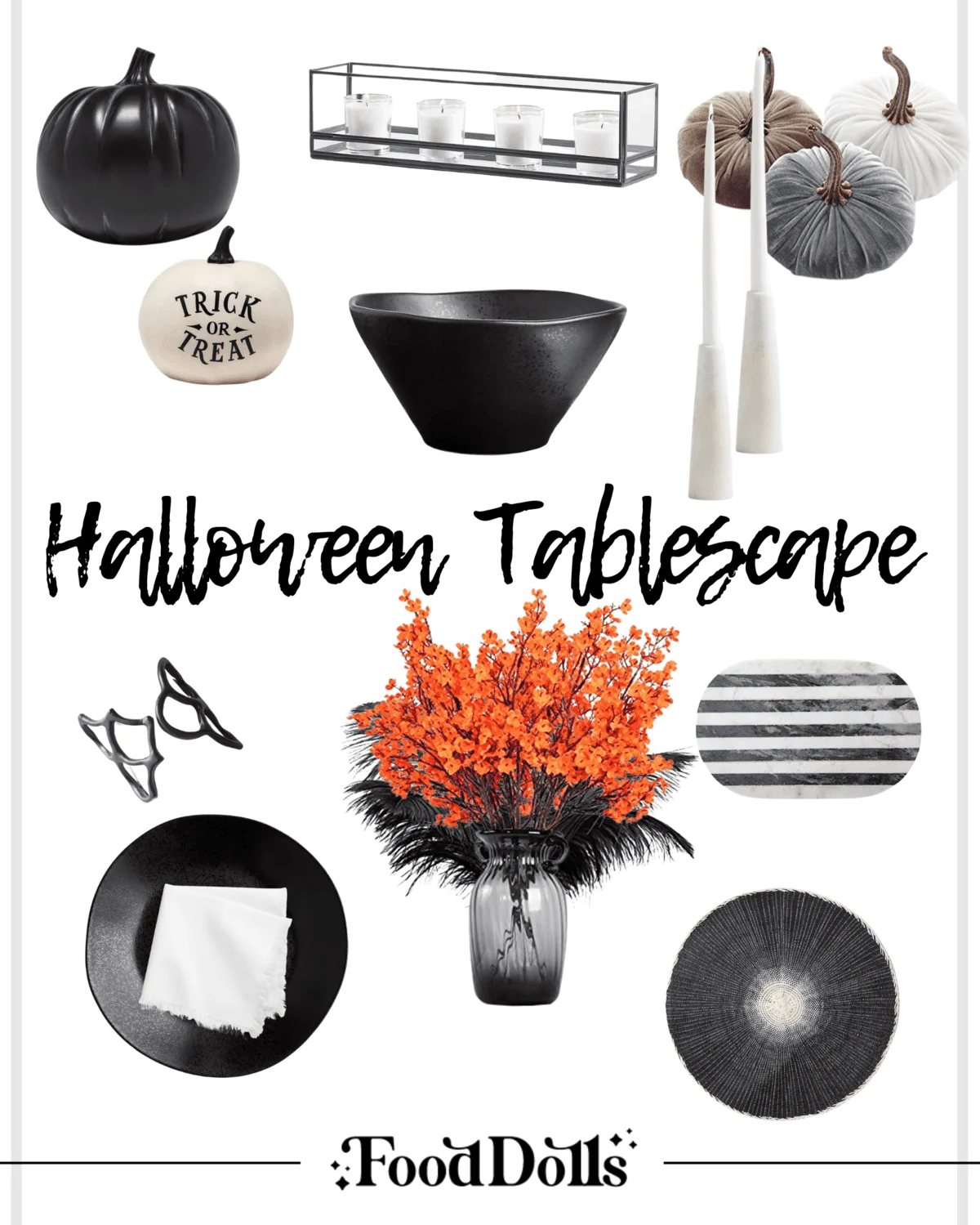Halloween tablescape image and tools for an indoor s'mores board