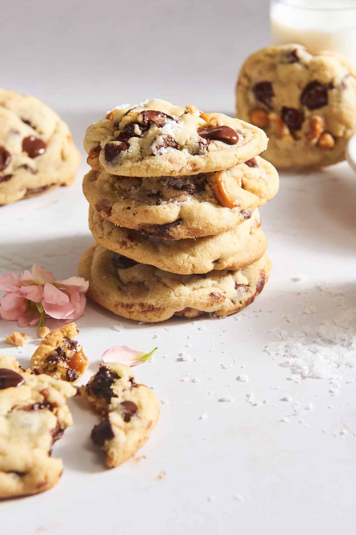 A stack of four kitchen sink cookies.