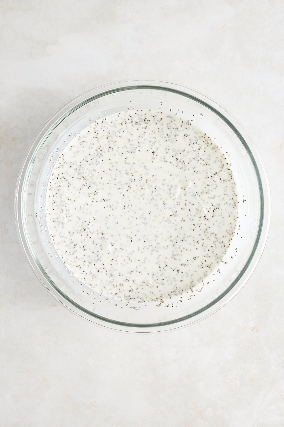 Overhead image of a bowl of chia pudding.