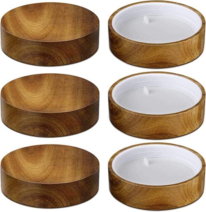Wooden mason jar canning lids.