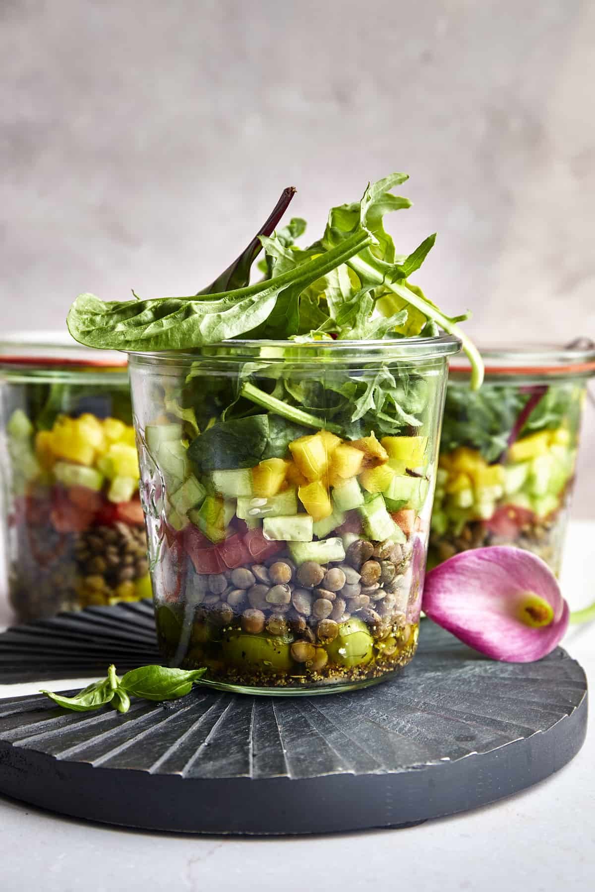 Mason Jar Salad with Mango at the Table