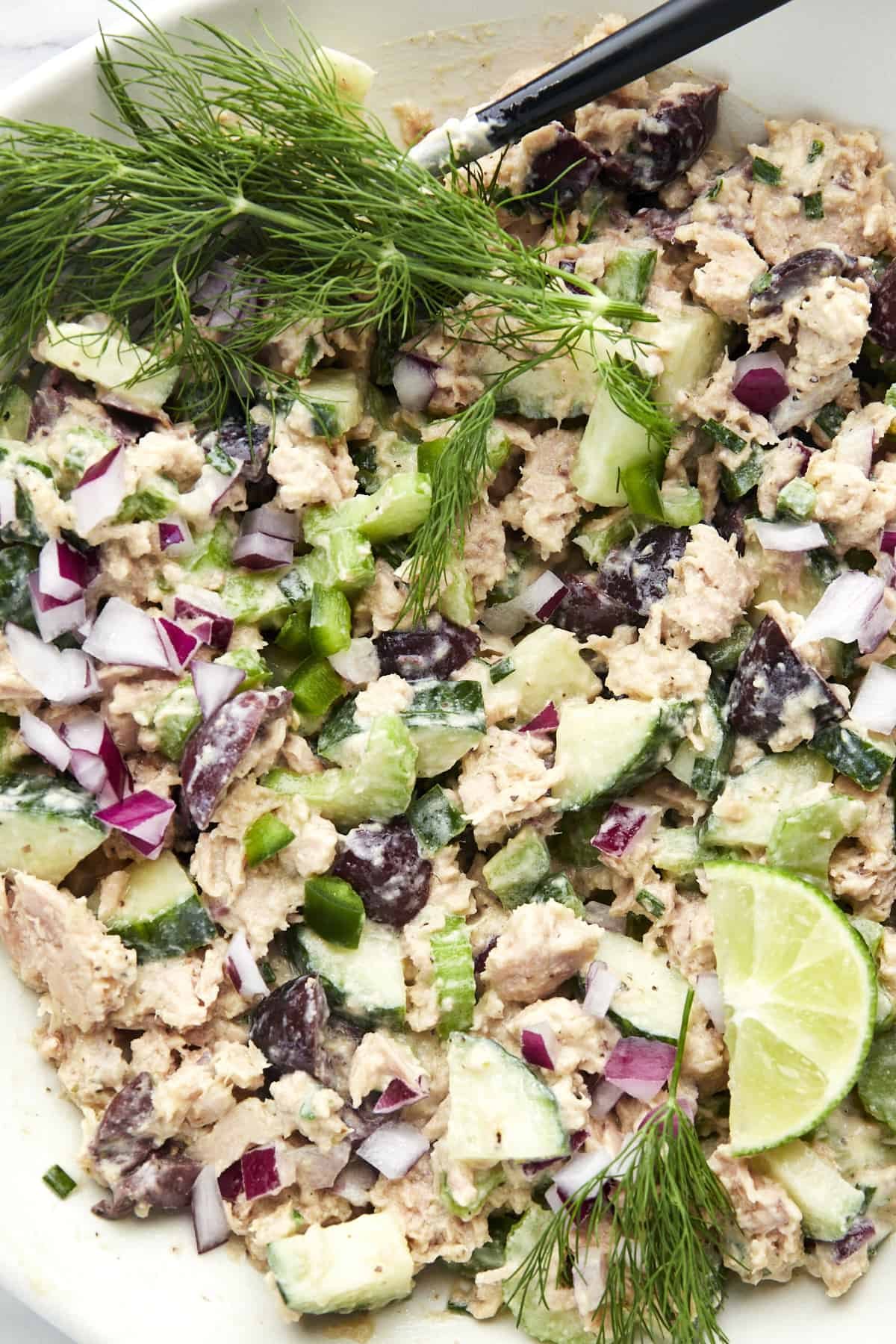 Close up image of Mediterranean salad in a bowl.