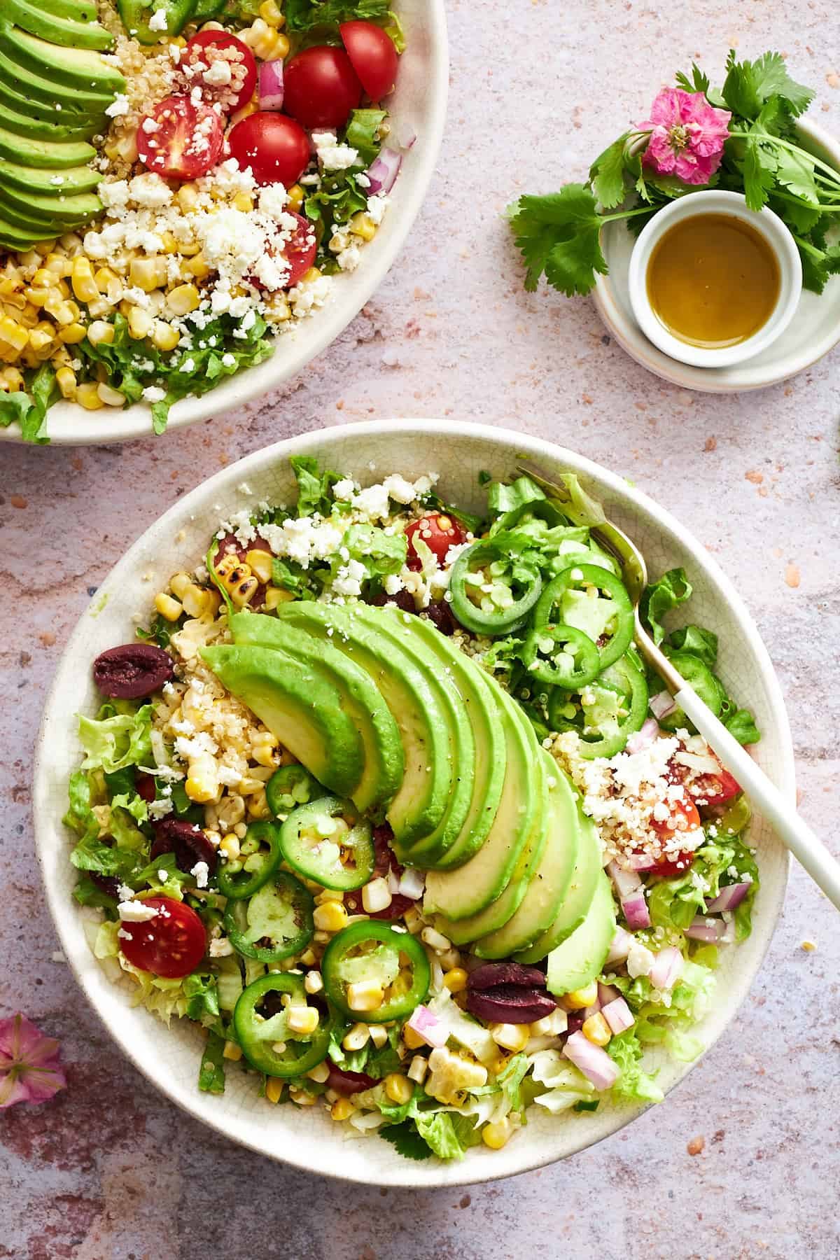 Multiple salads and the dressing