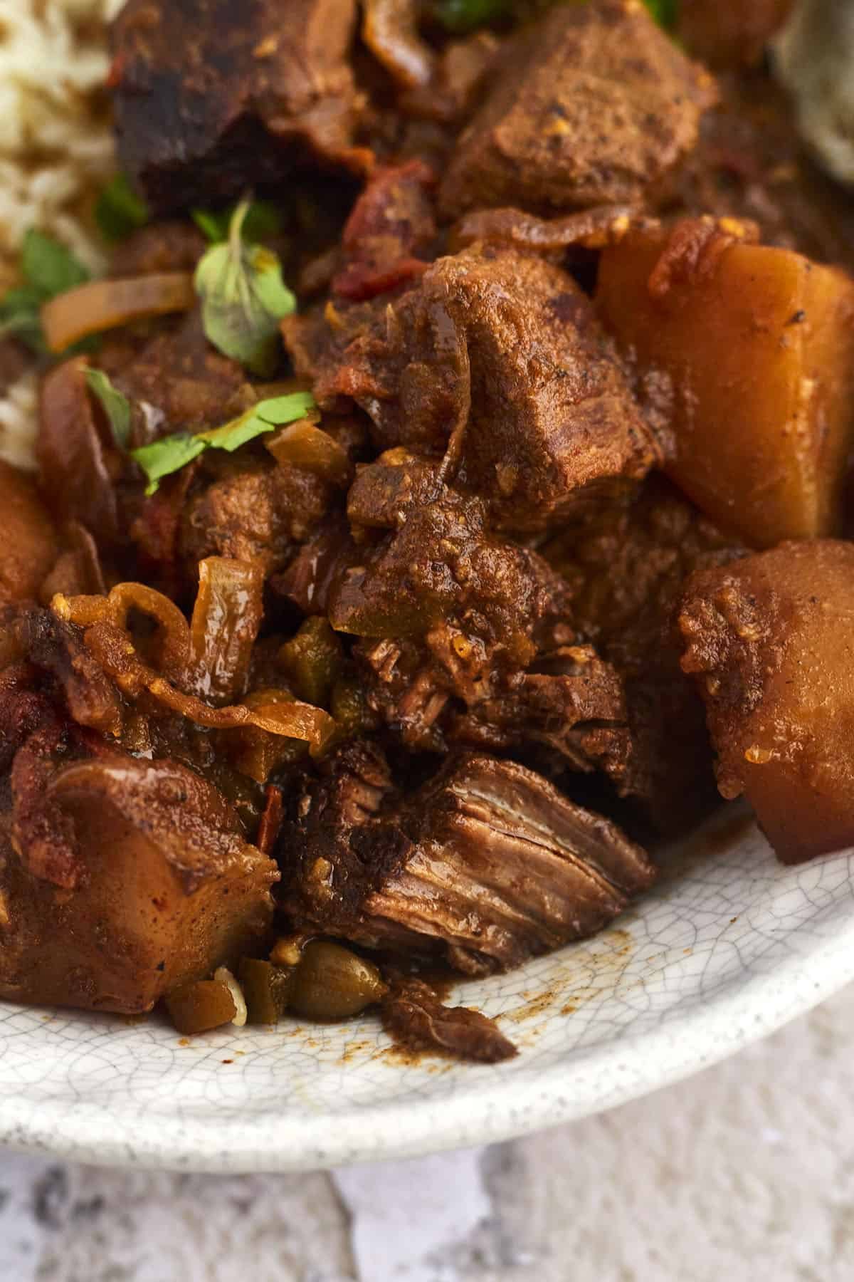 Close up view of Middle Eastern beef stew.