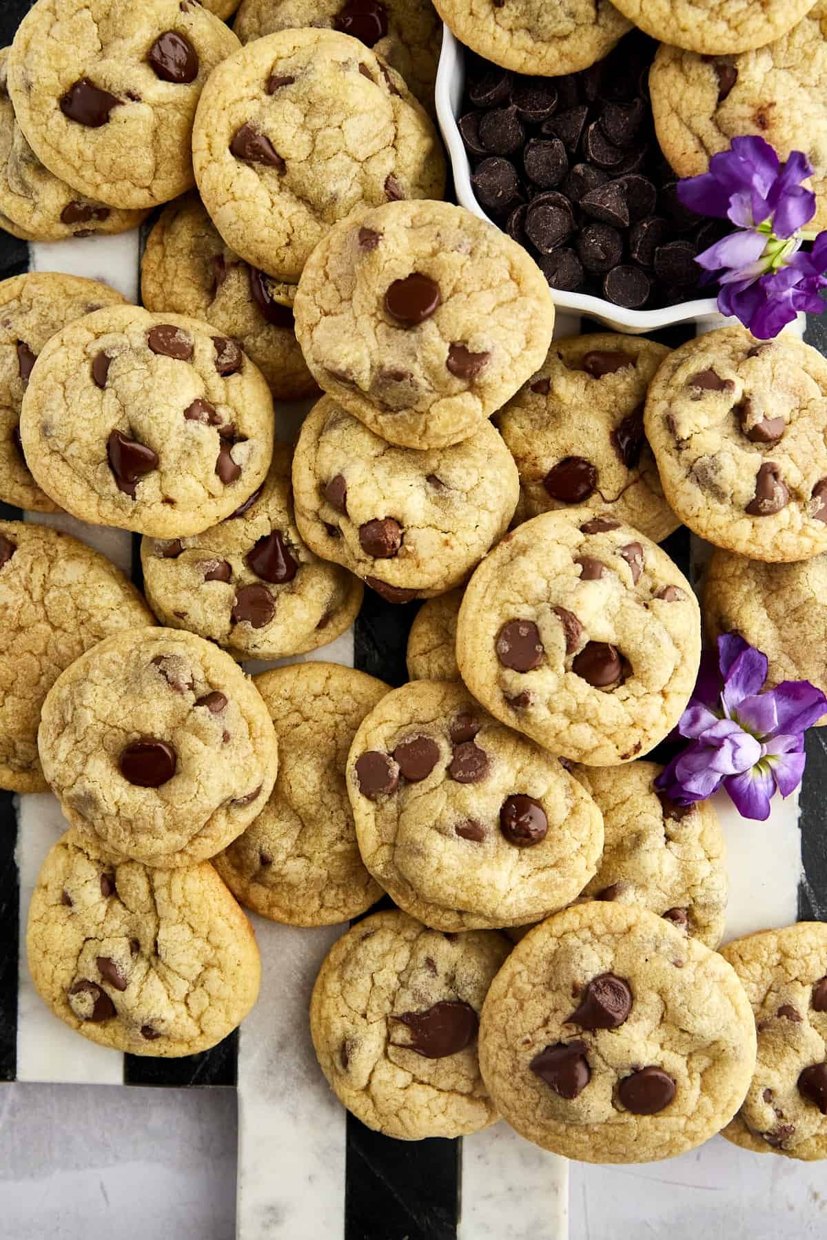 a platter of mini chocolate chip cookies
